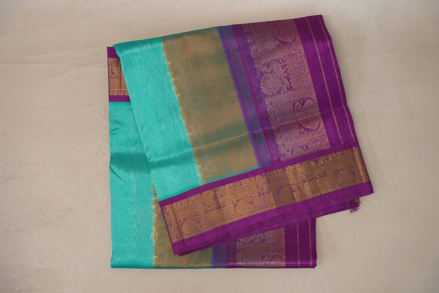Multi Color with Deep Purple Borders Silk Cotton Saree