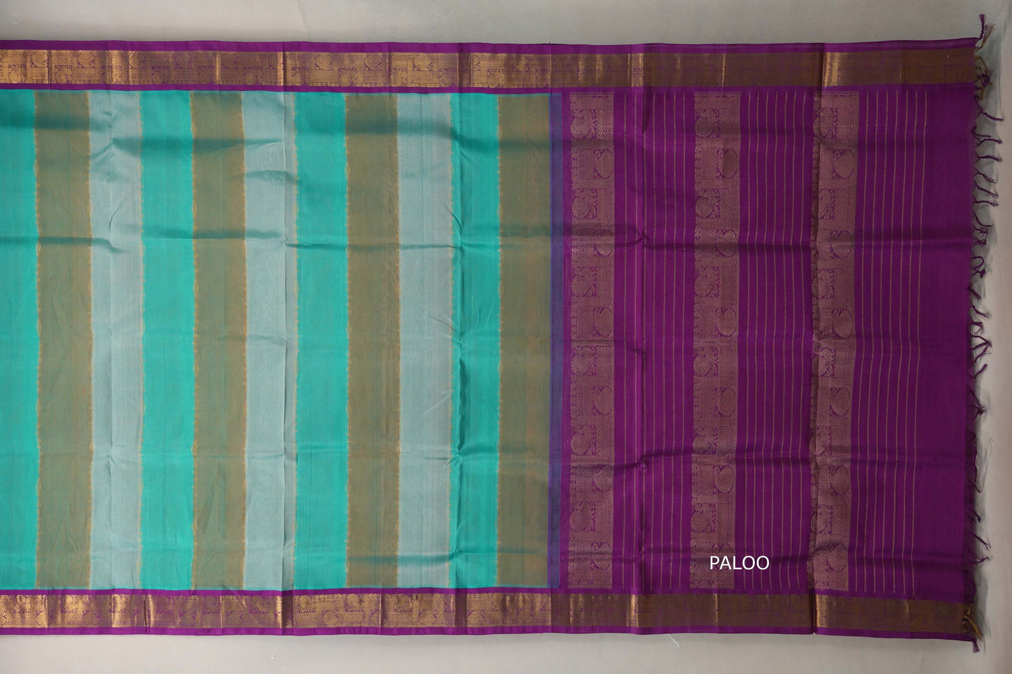 Multi Color with Deep Purple Borders Silk Cotton Saree paloo