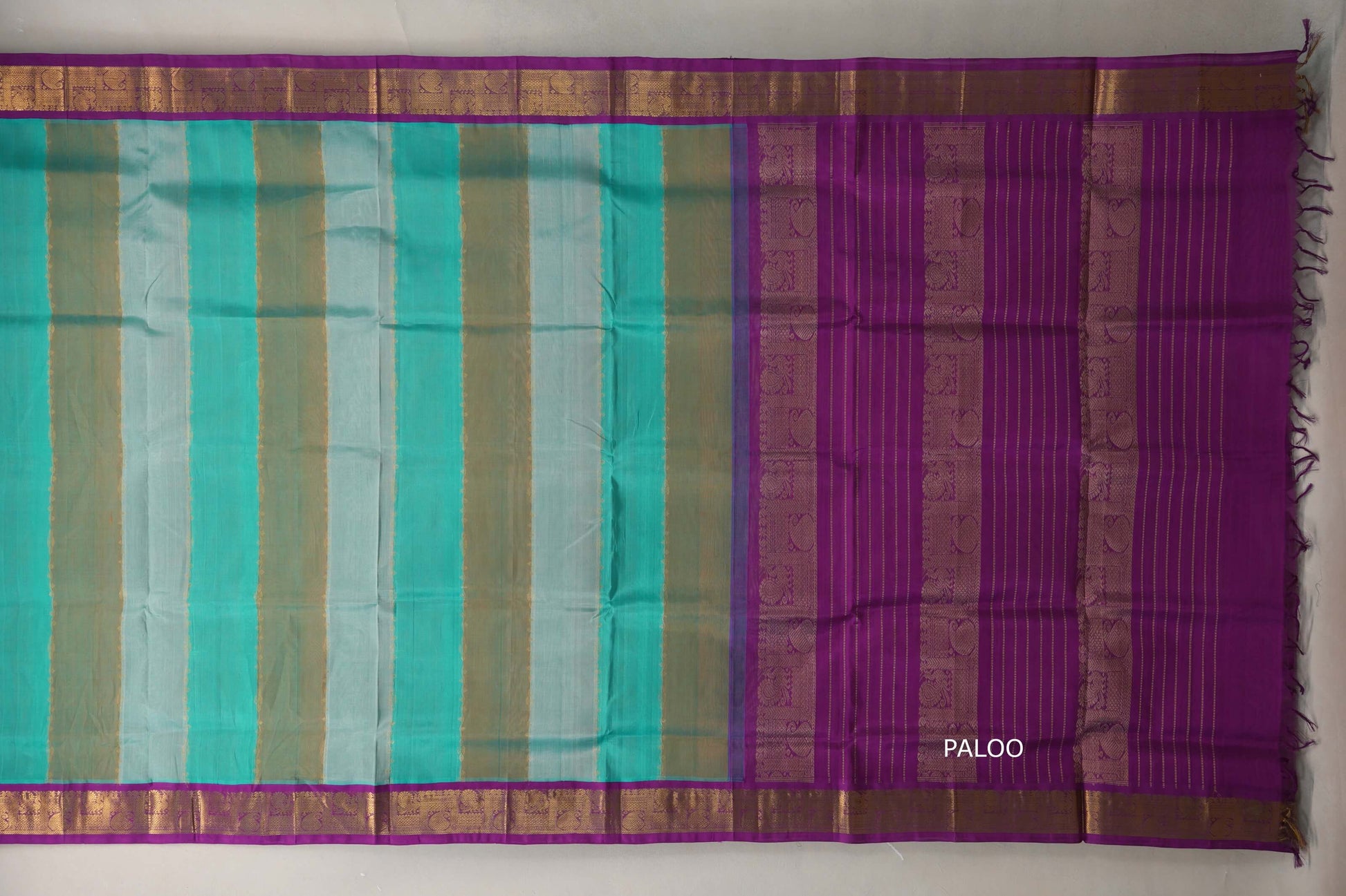 Multi Color with Deep Purple Borders Silk Cotton Saree paloo