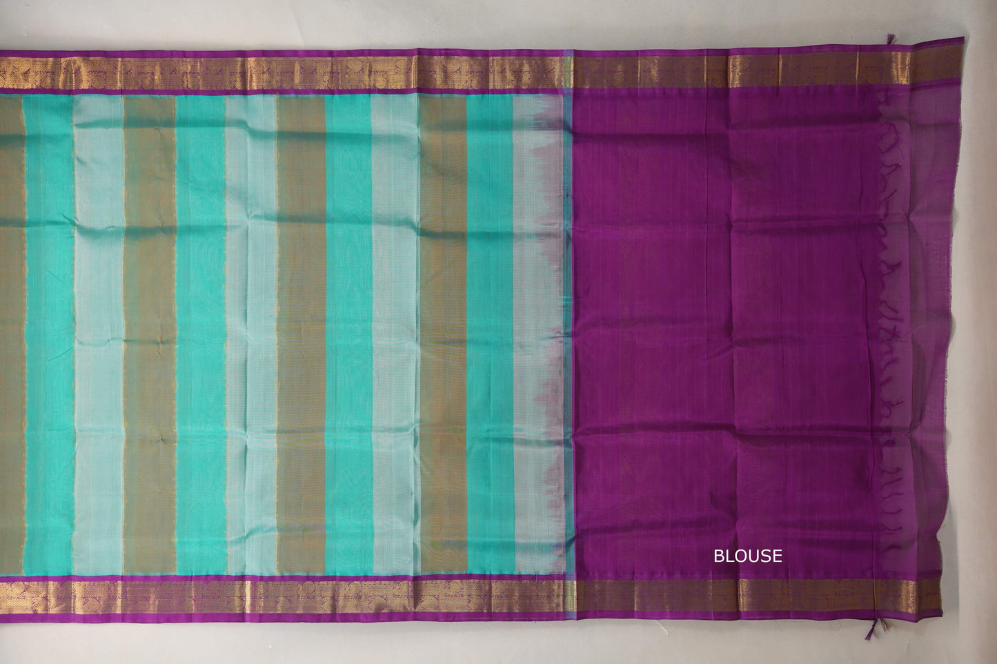 Multi Color with Deep Purple Borders Silk Cotton Saree blouse