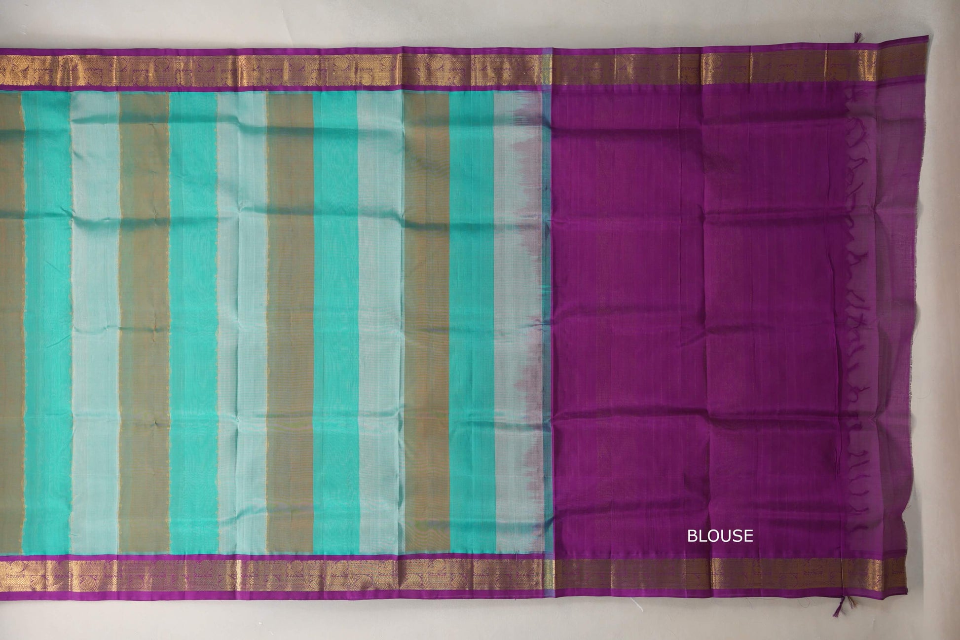 Multi Color with Deep Purple Borders Silk Cotton Saree blouse