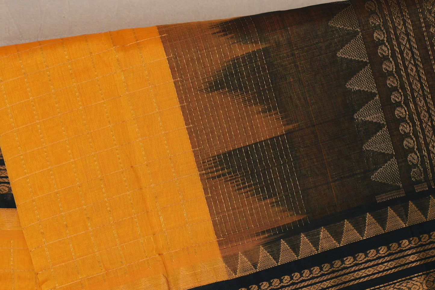 Mango Yellow with Black Borders Silk Cotton Saree body