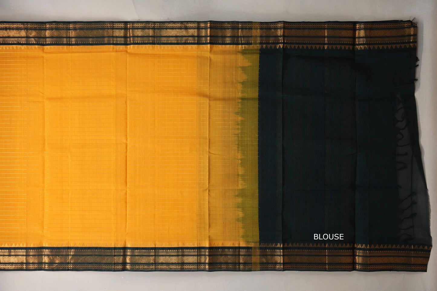 Mango Yellow with Black Borders Silk Cotton Saree blouse