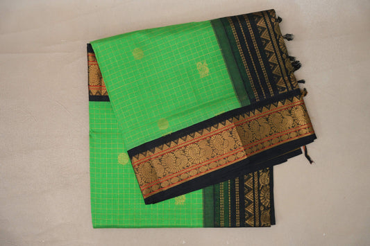 Bright Green with Black Borders Silk Cotton Saree