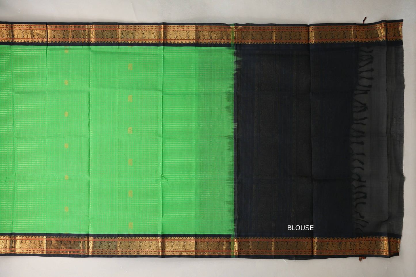 Bright Green with Black Borders Silk Cotton Saree blouse
