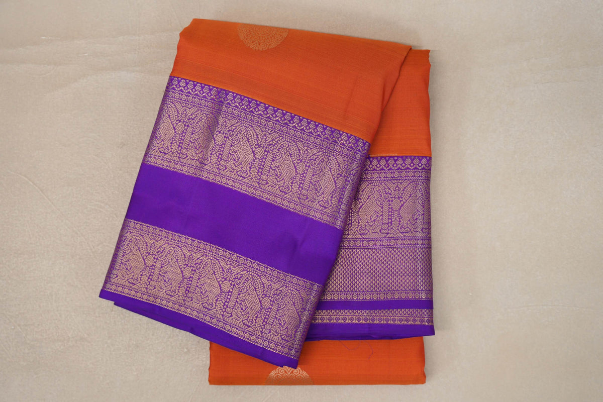 Folded Deep Orange Soft Silk Saree