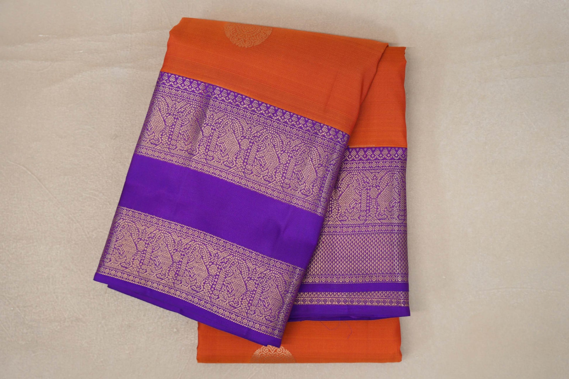 Folded Deep Orange Soft Silk Saree