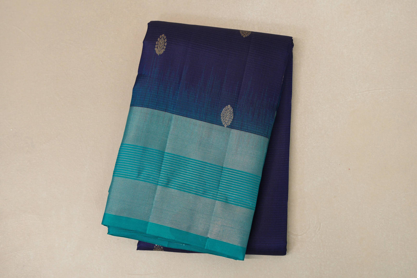 Deep blue greenish blue Borders Light Weight Kanjivaram Silk Saree by Shreenivas Silks PSSR018787 - Parisera