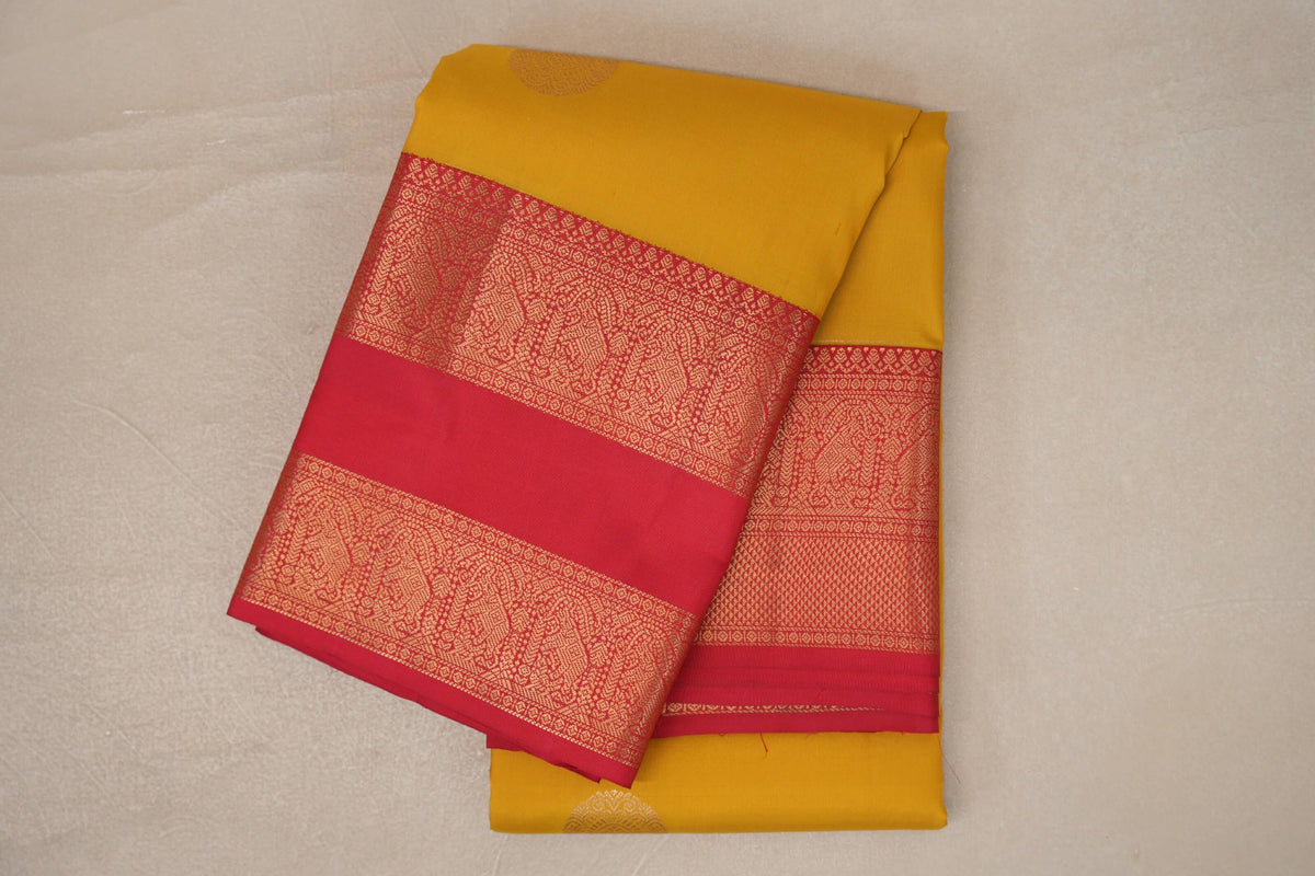 folded Lemon Yellow Soft Silk Saree