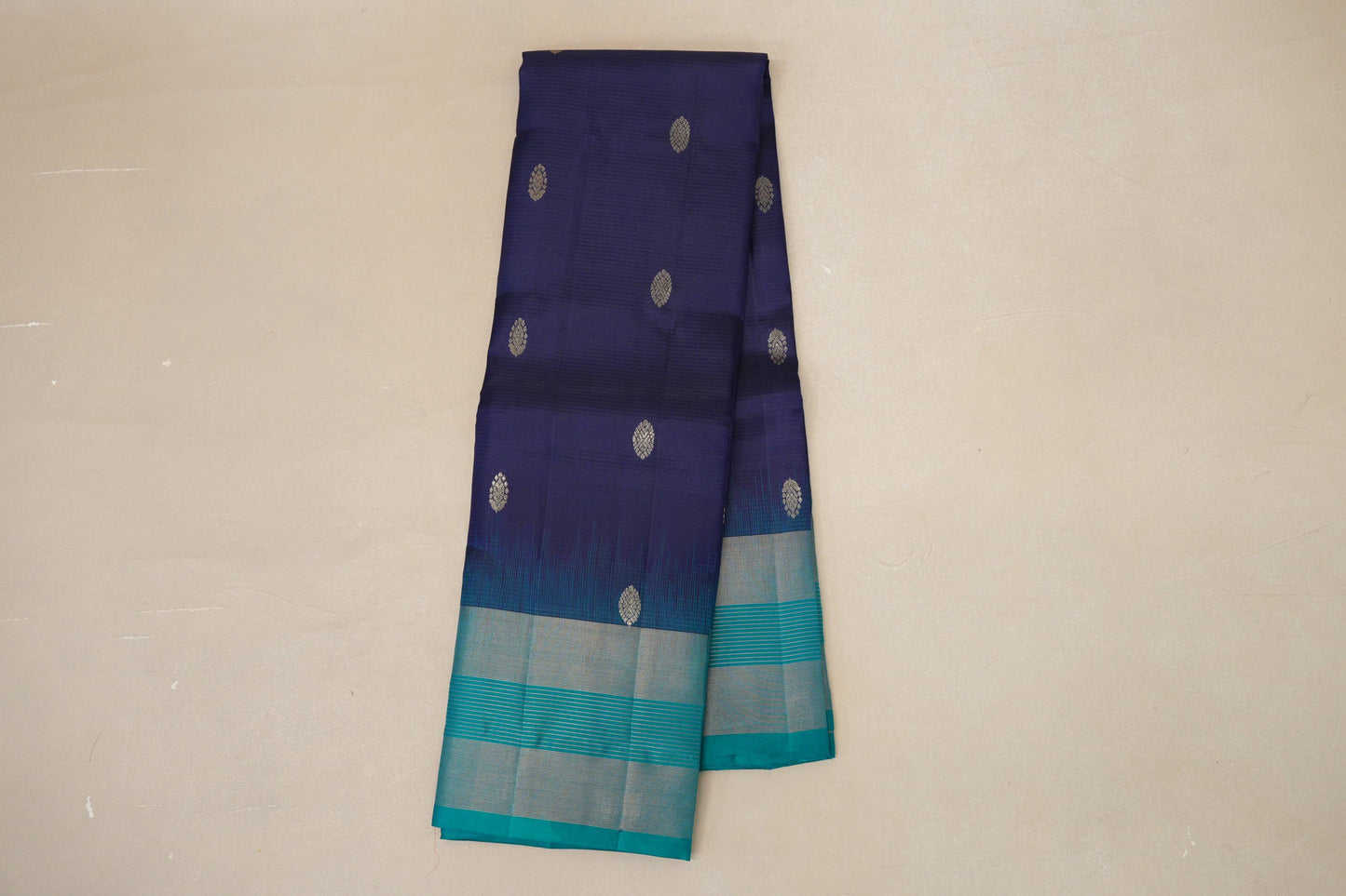 Deep blue greenish blue Borders Light Weight Kanjivaram Silk Saree by Shreenivas Silks PSSR018787 - Parisera