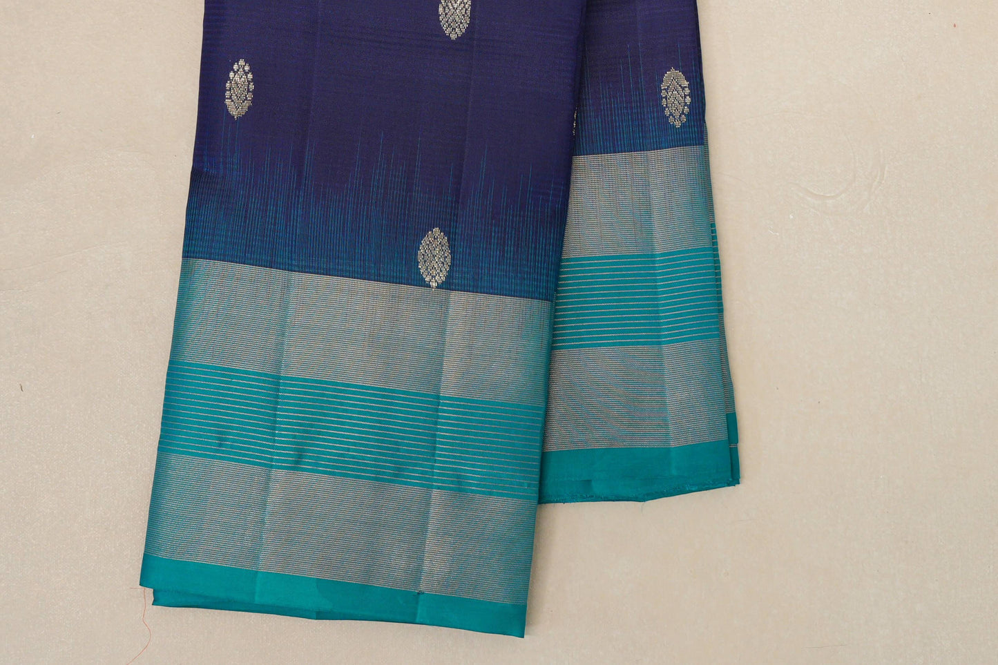 Deep blue greenish blue Borders Light Weight Kanjivaram Silk Saree by Shreenivas Silks PSSR018787 - Parisera