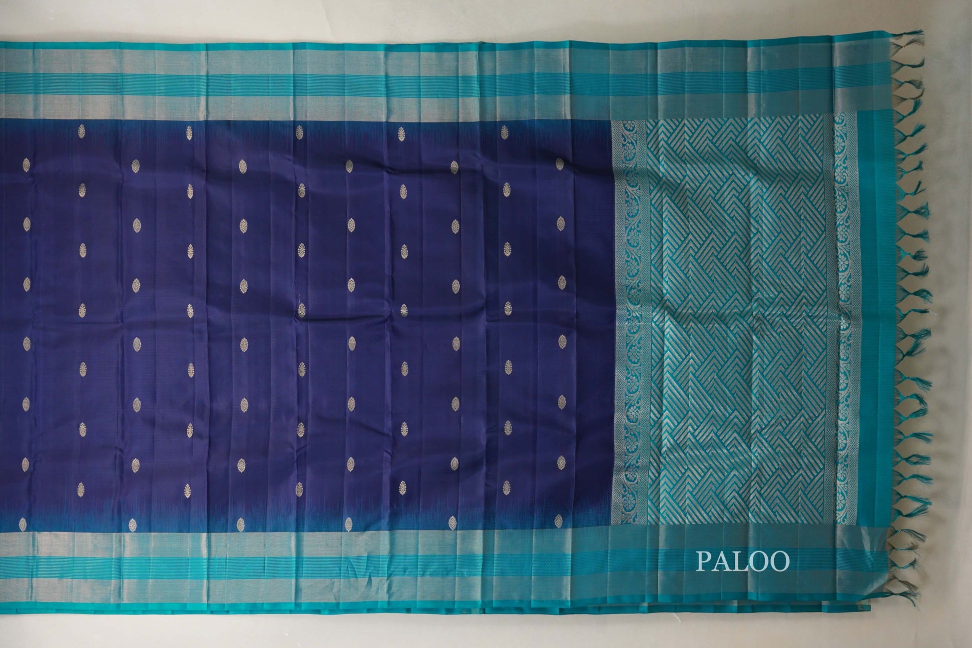 Deep blue greenish blue Borders Light Weight Kanjivaram Silk Saree by Shreenivas Silks PSSR018787 - Parisera