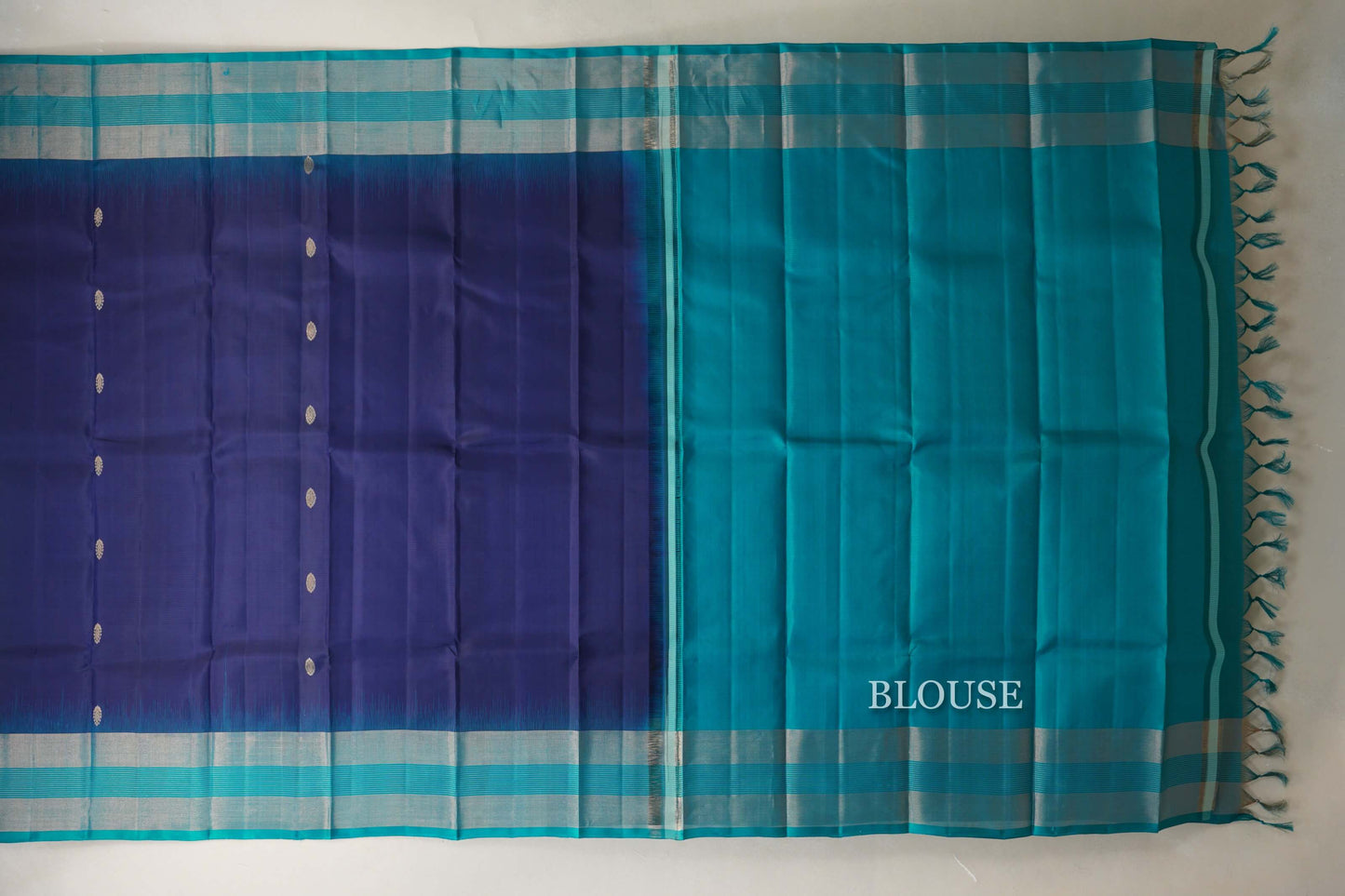 Deep blue greenish blue Borders Light Weight Kanjivaram Silk Saree by Shreenivas Silks PSSR018787 - Parisera