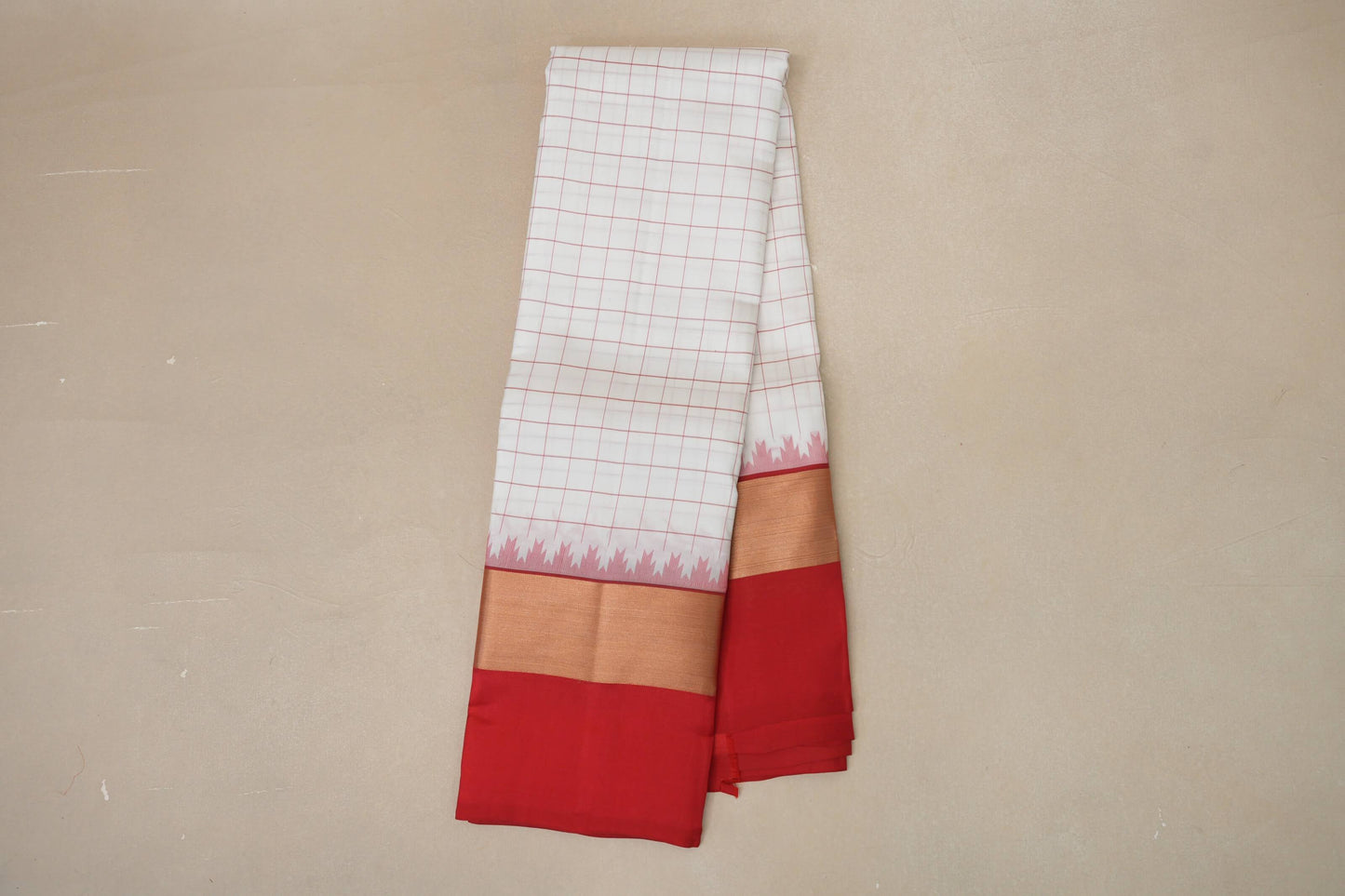 White with Tomato Red Borders Light Weight Kanjivaram Silk Saree by Shreenivas Silks PSSR018788 - Parisera