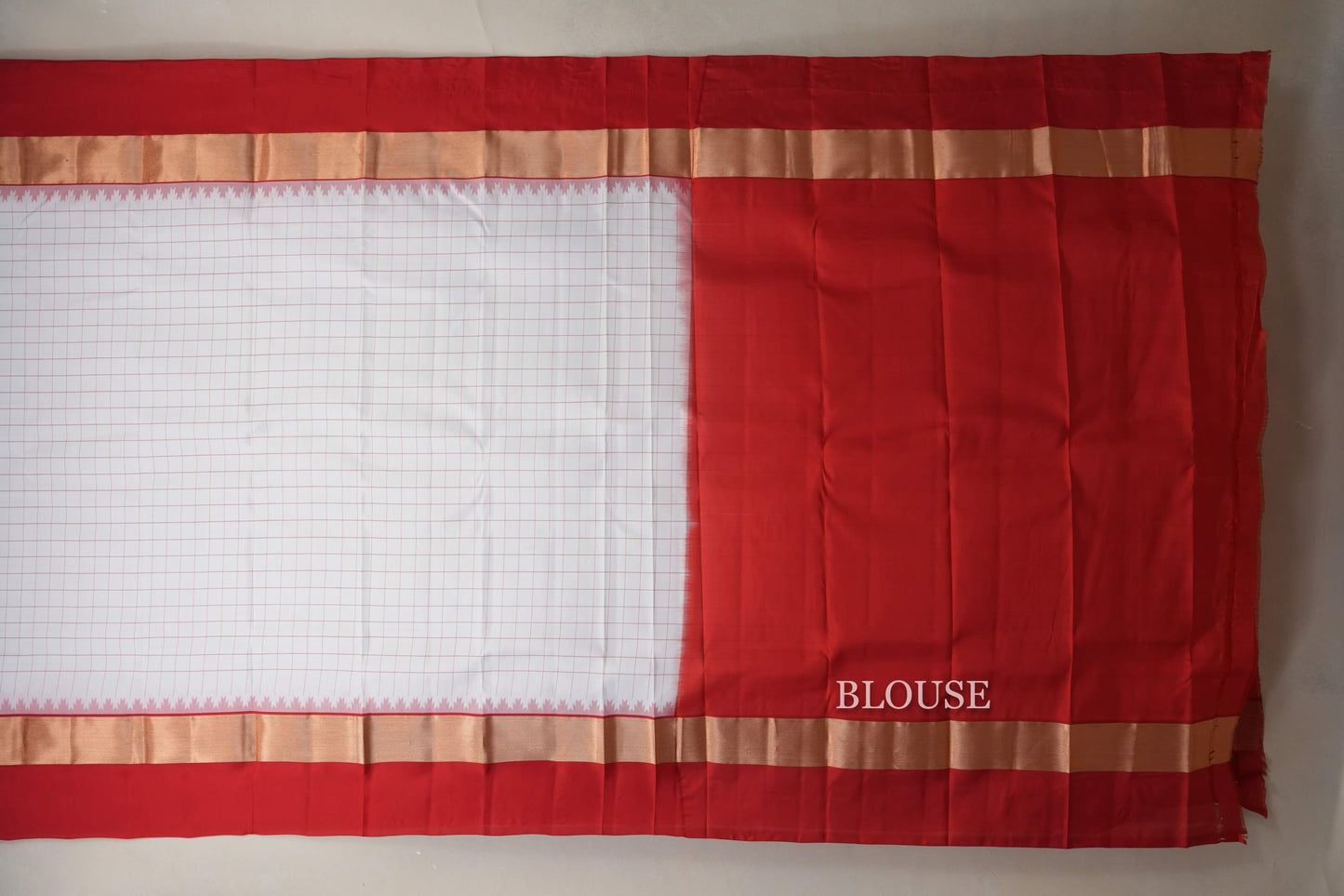 White with Tomato Red Borders Light Weight Kanjivaram Silk Saree by Shreenivas Silks PSSR018788 - Parisera