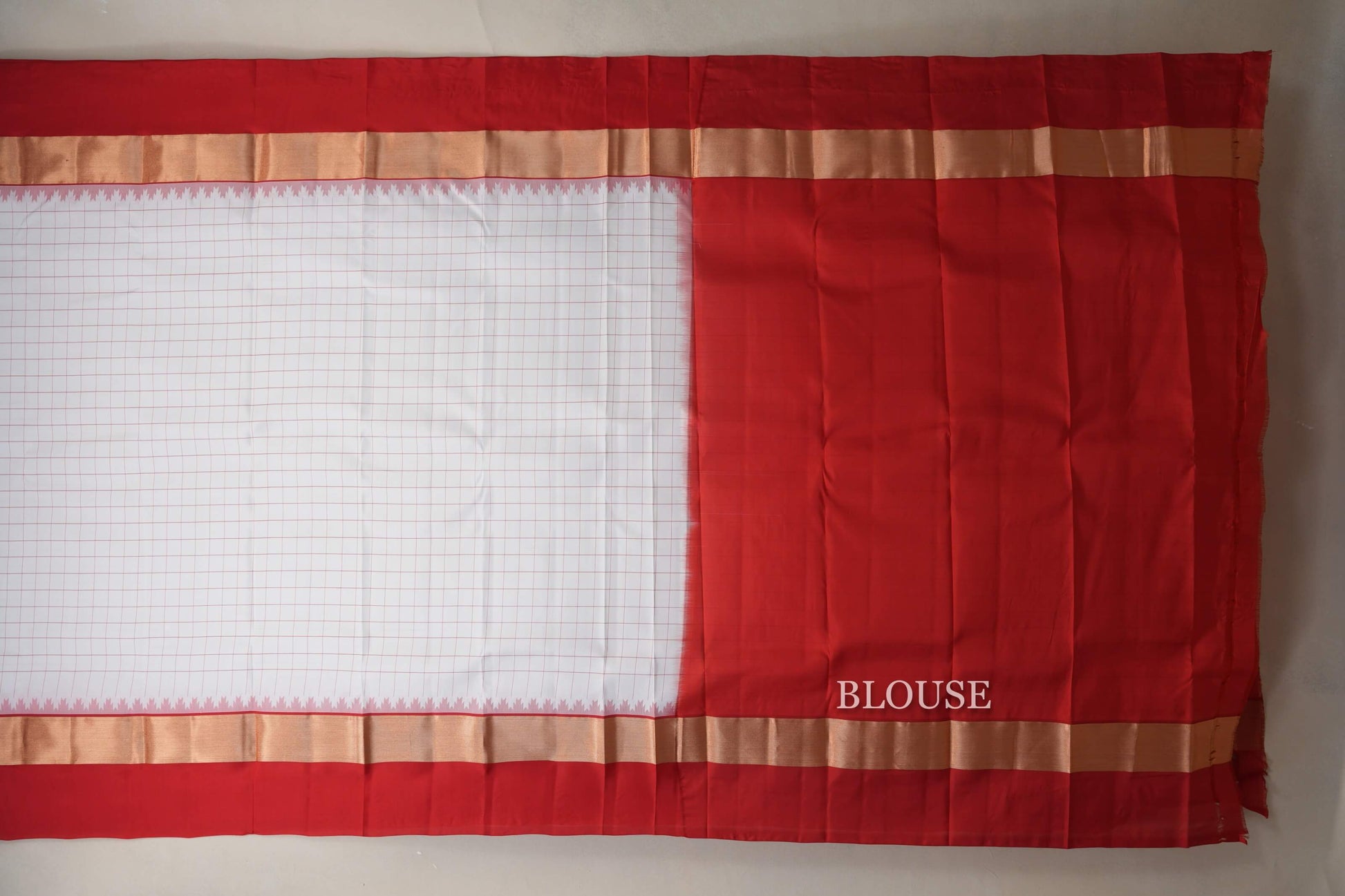 White with Tomato Red Borders Light Weight Kanjivaram Silk Saree by Shreenivas Silks PSSR018788 - Parisera