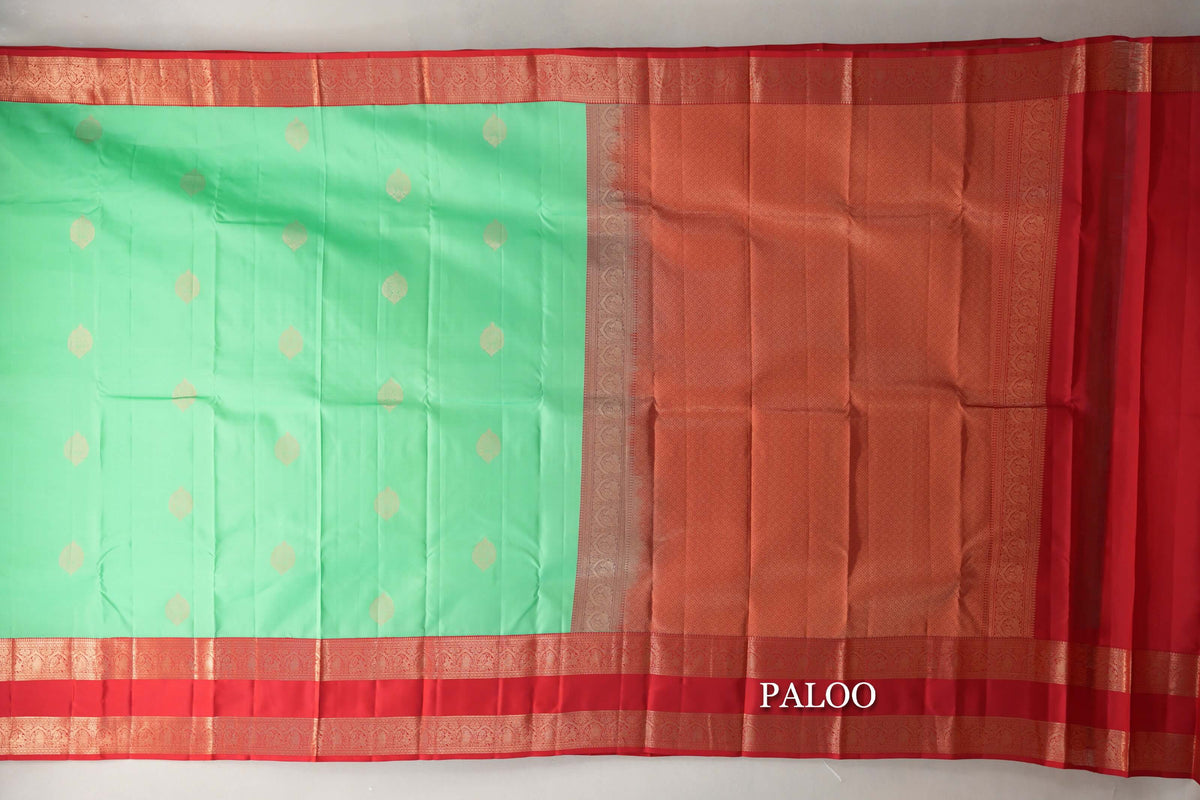 Mint Green Soft Silk Saree paloo