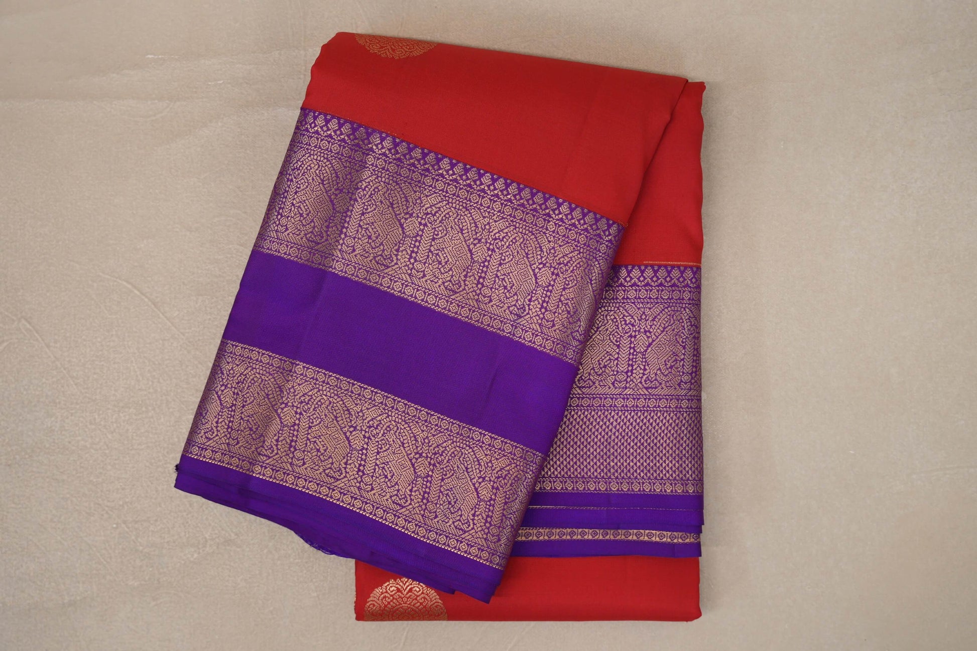 folded Tomato Red Soft Silk Saree 