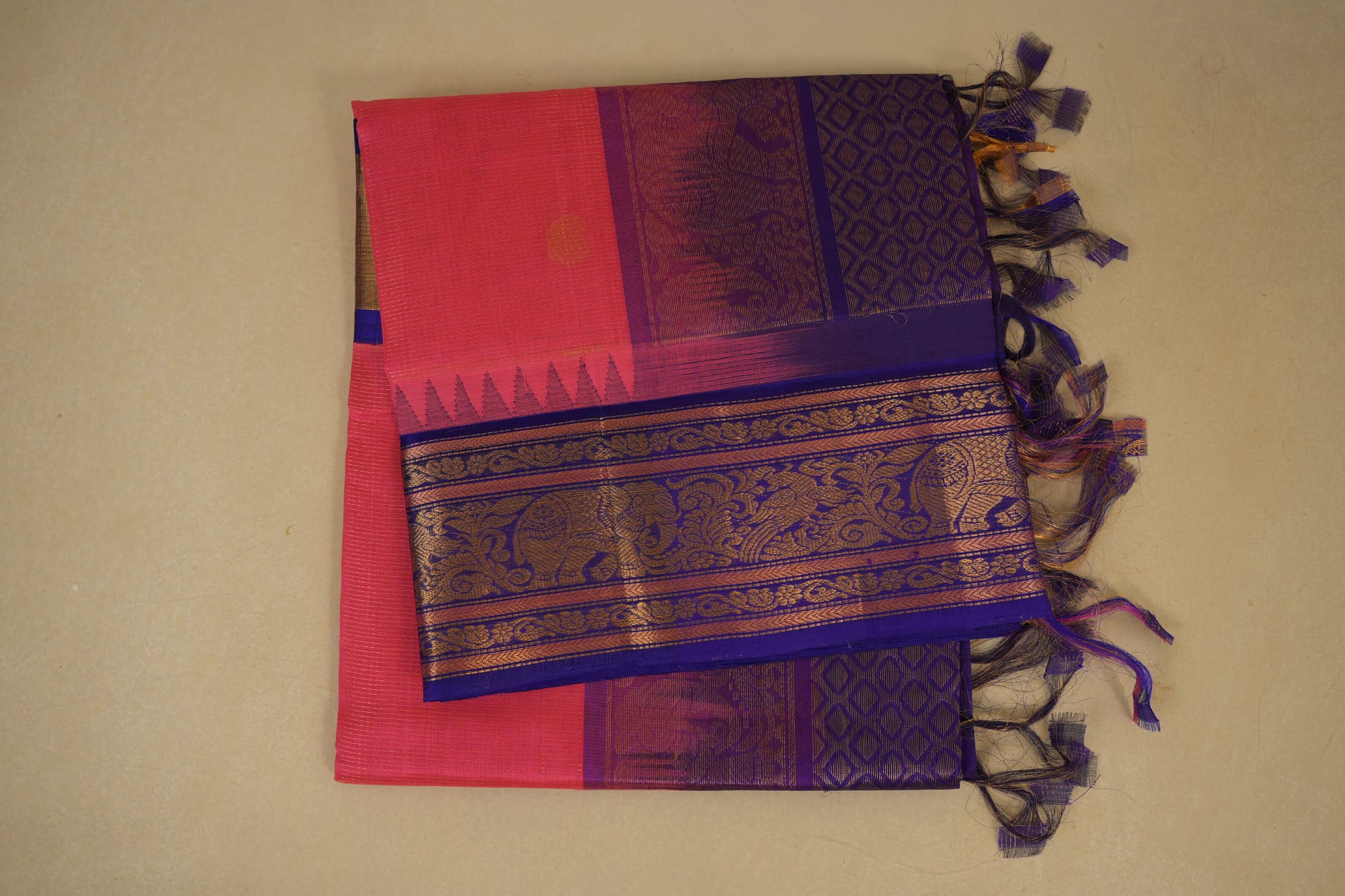 Peach pink vintage silk cotton saree