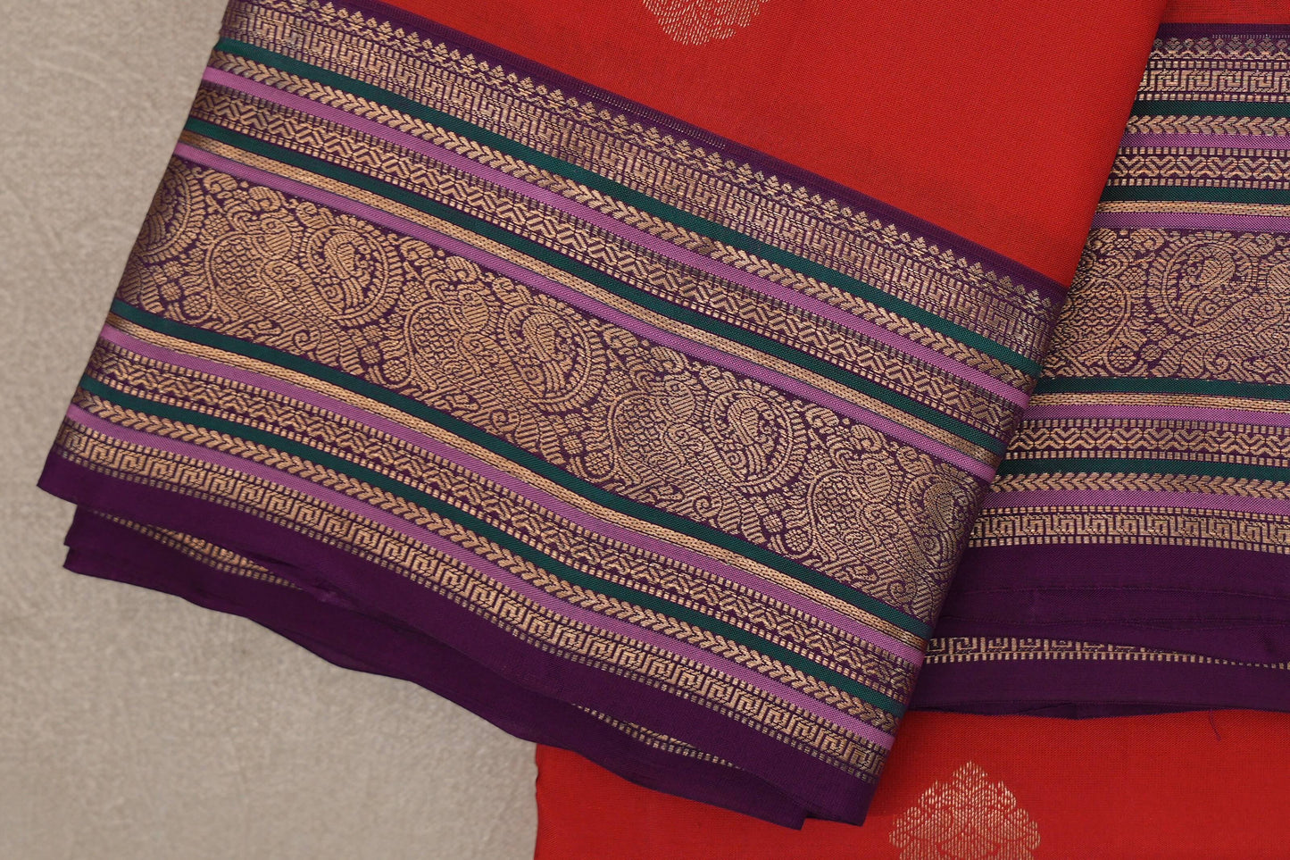 Tomato Red Soft Silk Saree border zoom