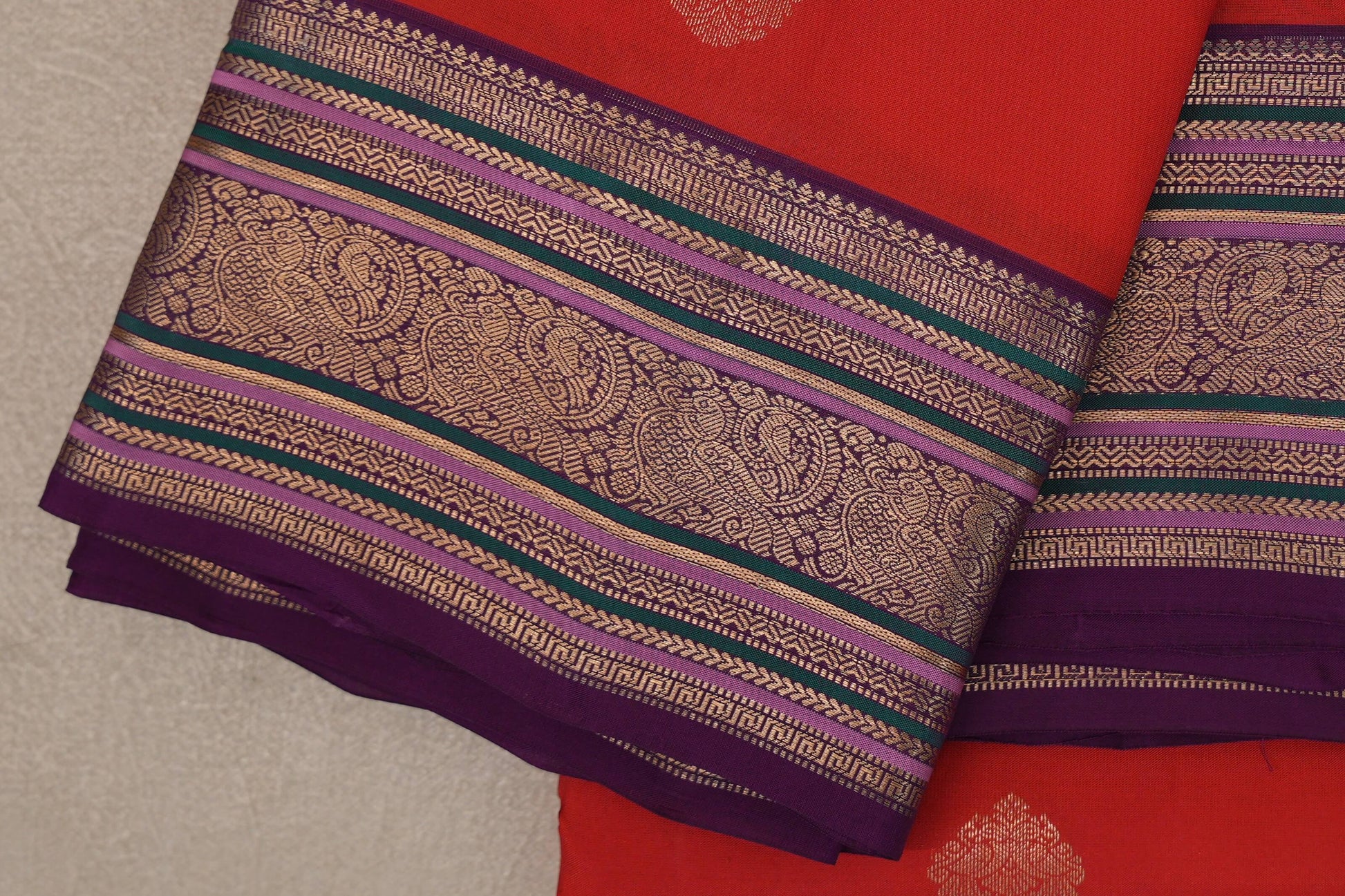 Tomato Red Soft Silk Saree border zoom