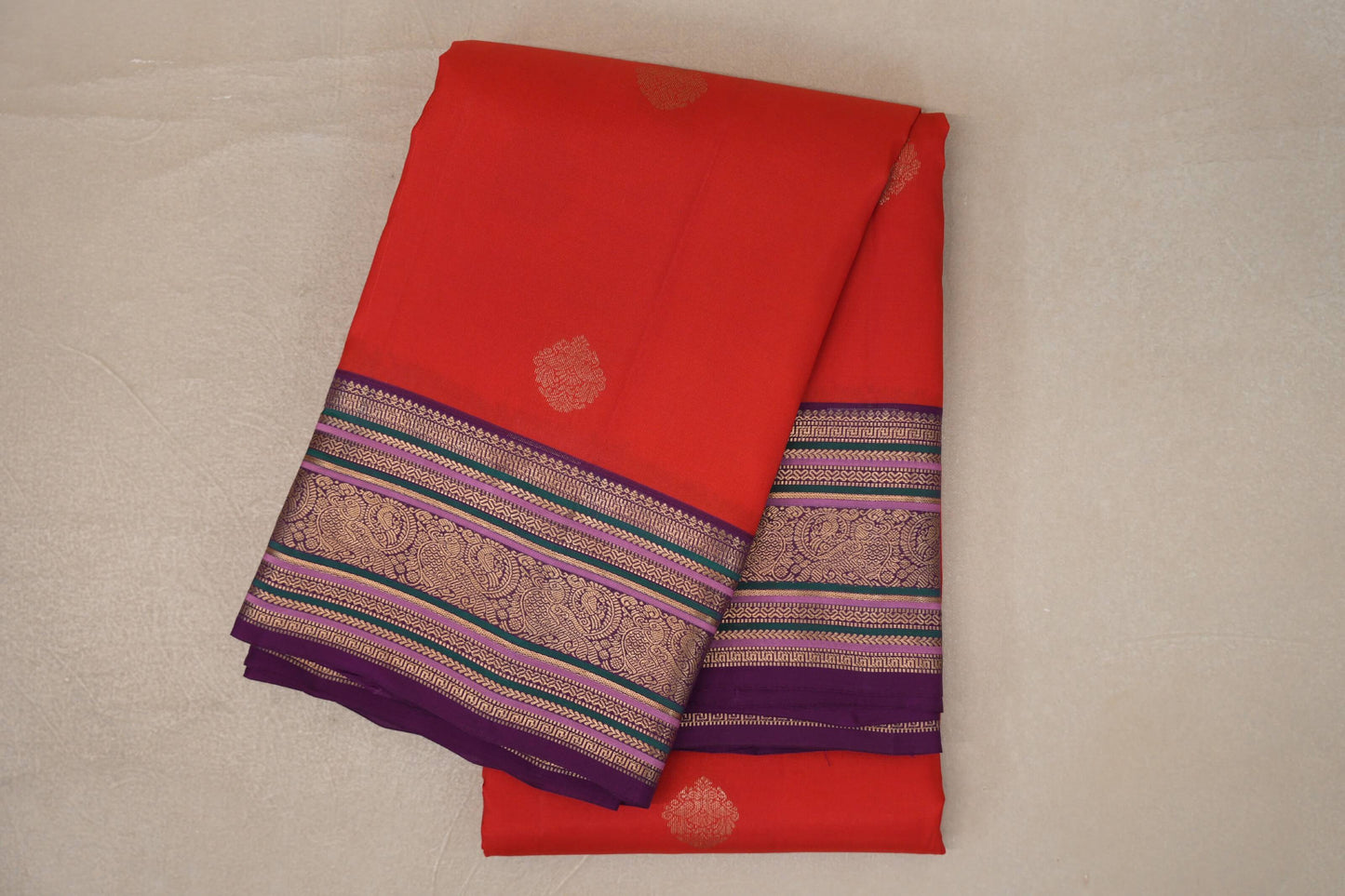 Folded Tomato Red Soft Silk Saree