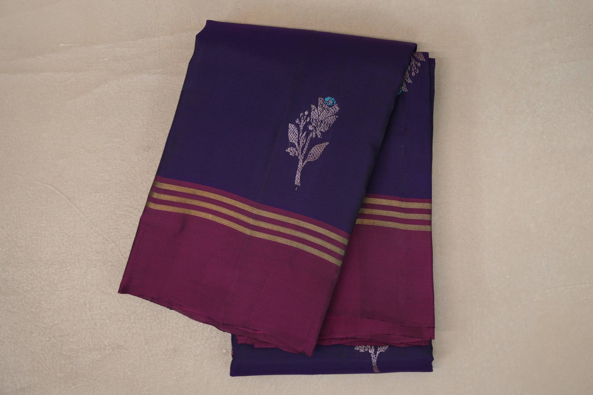 folded Deep Violet Purple Soft Silk Saree