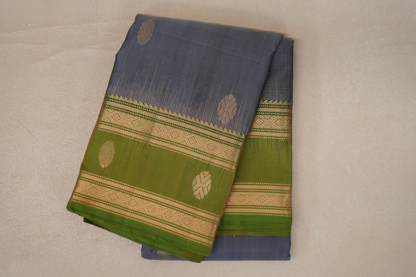 folded Steel Grey Soft Silk Saree