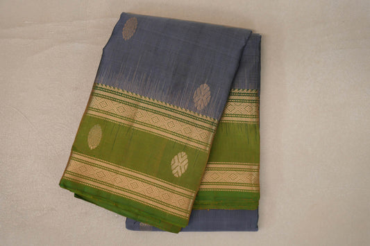 folded Steel Grey Soft Silk Saree