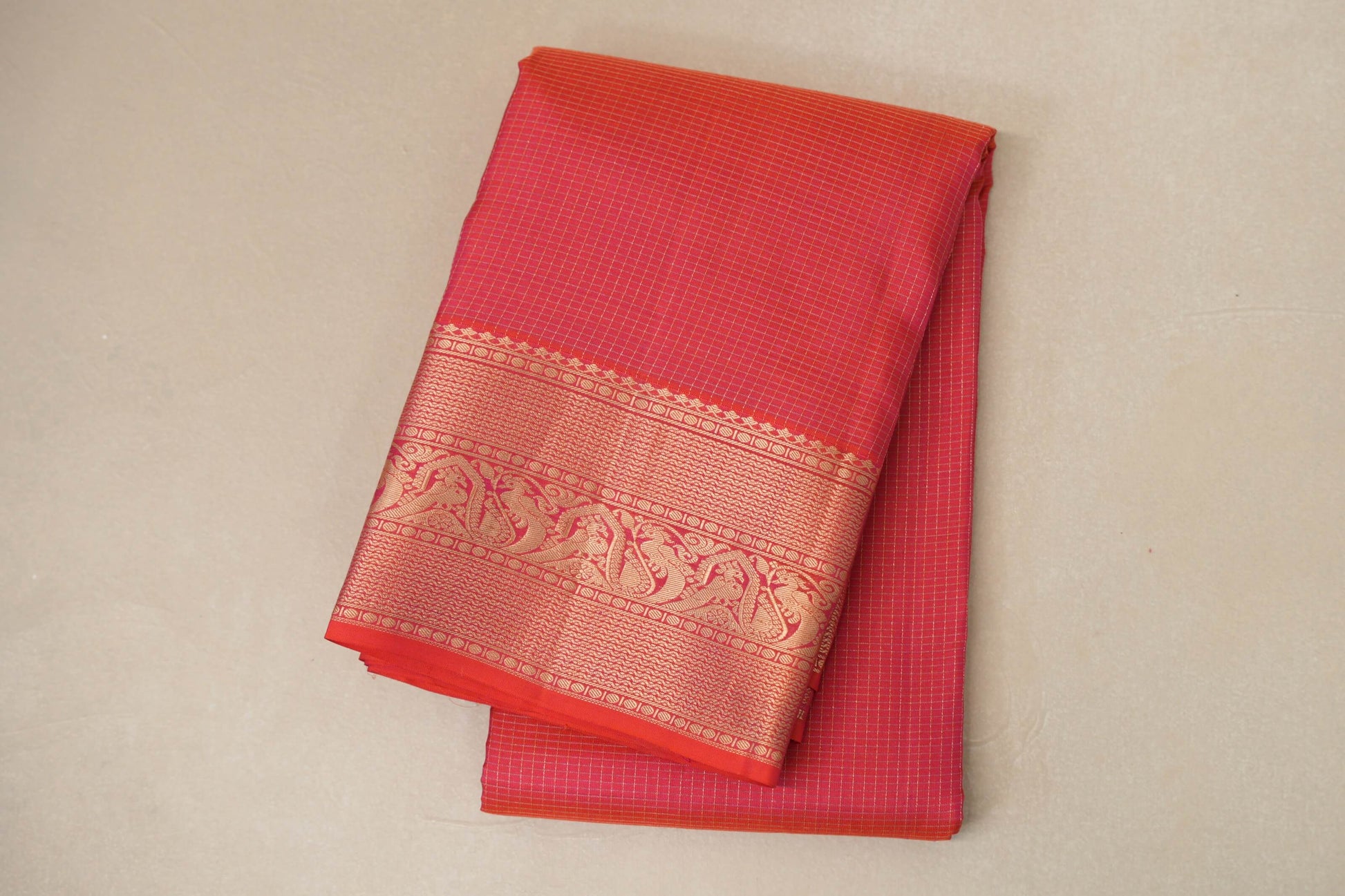 Orangish pink Light Weight Kanchipuram Silk Saree