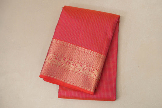 Orangish pink Light Weight Kanchipuram Silk Saree