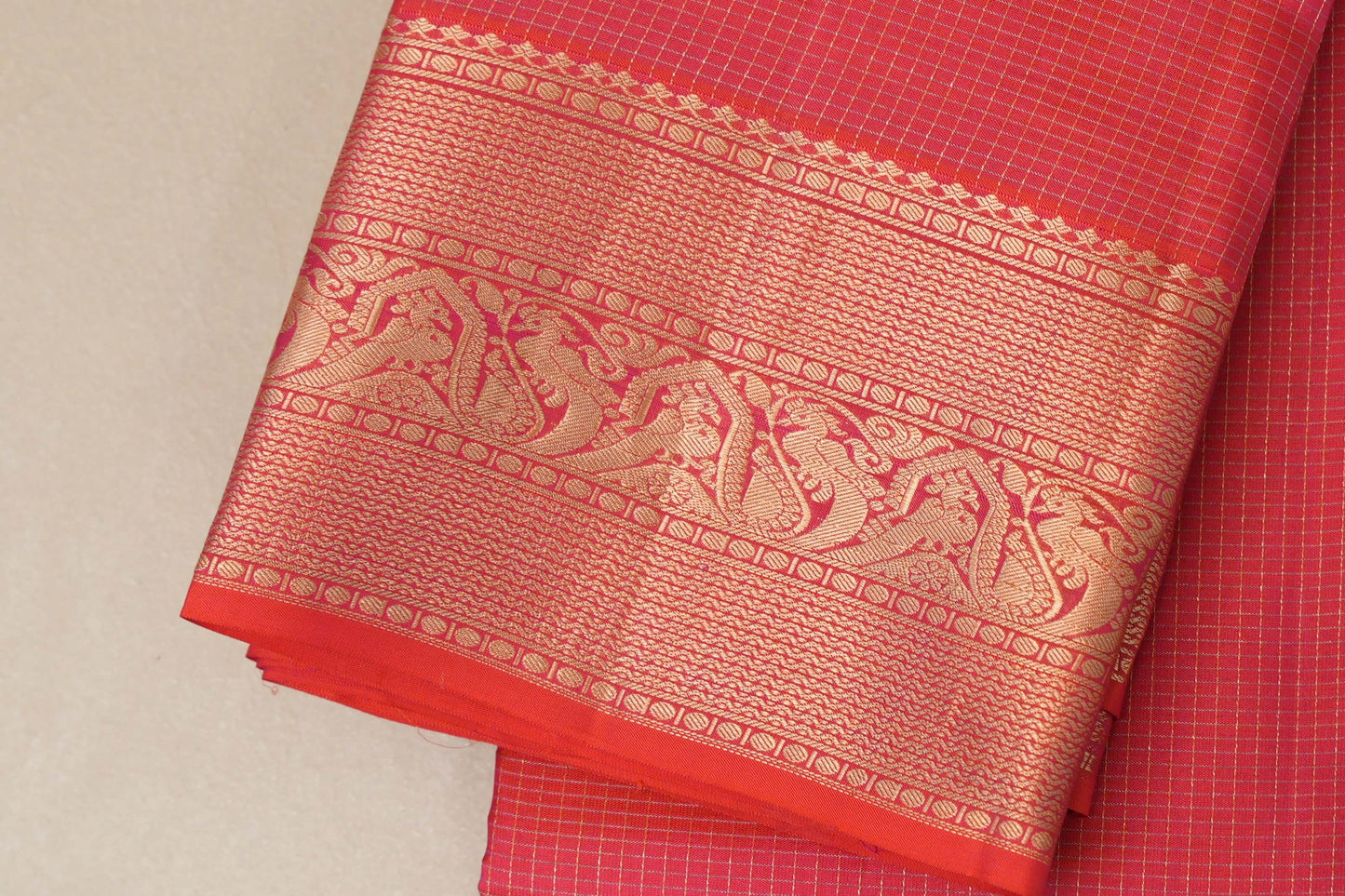 Orangish pink Light Weight Kanchipuram Silk Saree border