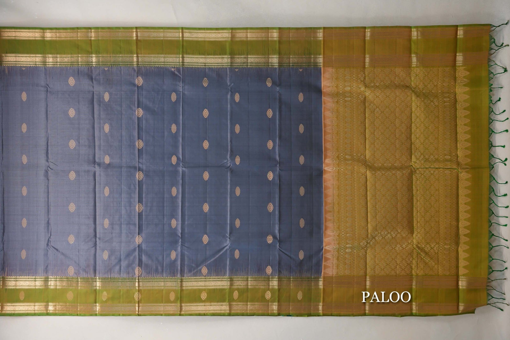 Steel Grey Soft Silk Saree paloo