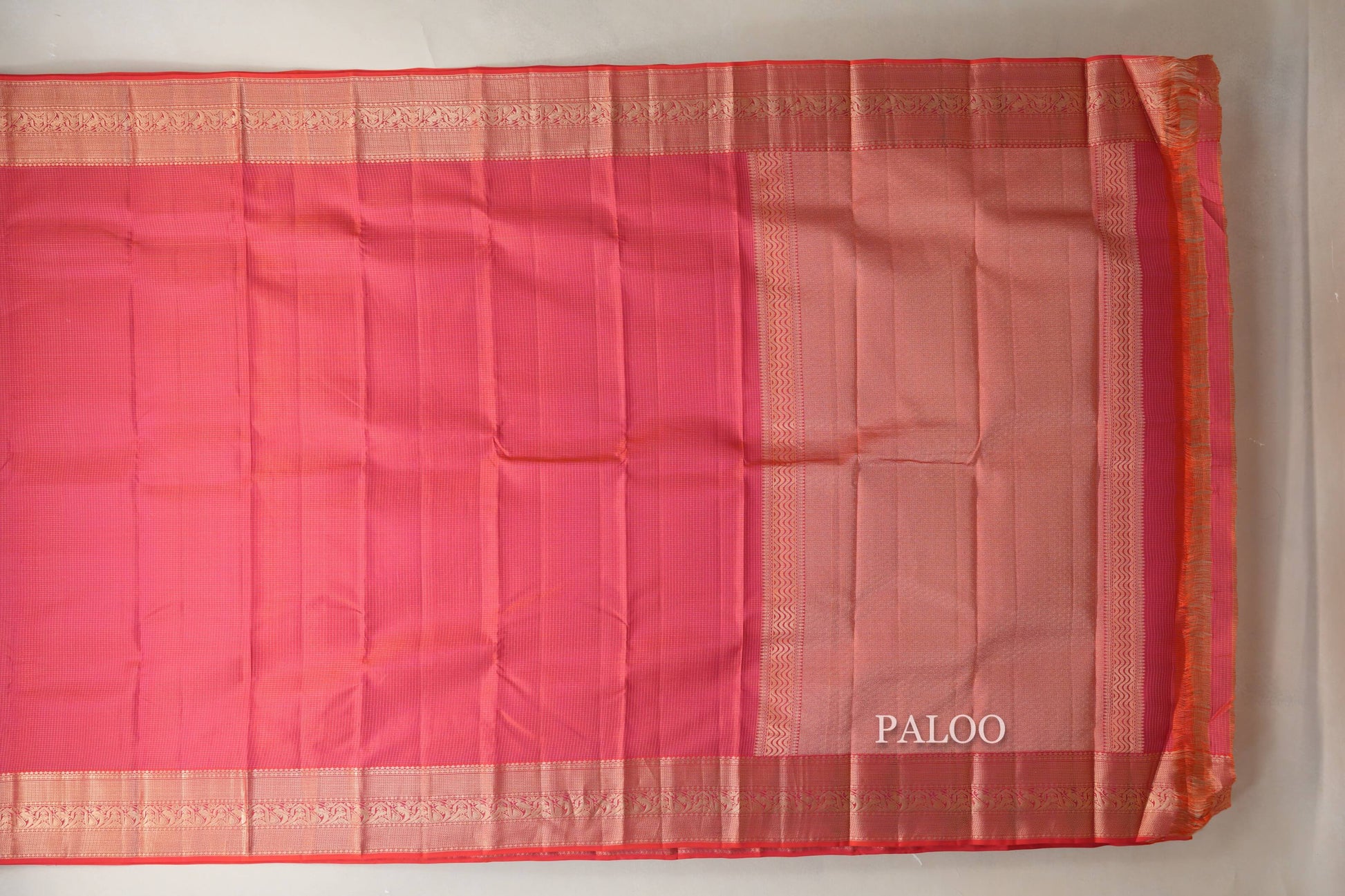 Orangish pink Light Weight Kanchipuram Silk Saree paloo