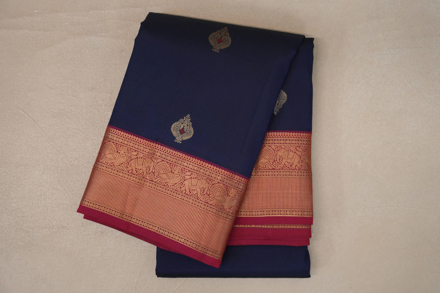 folded Deep Blue Soft Silk Saree 