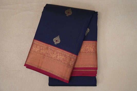 folded Deep Blue Soft Silk Saree 