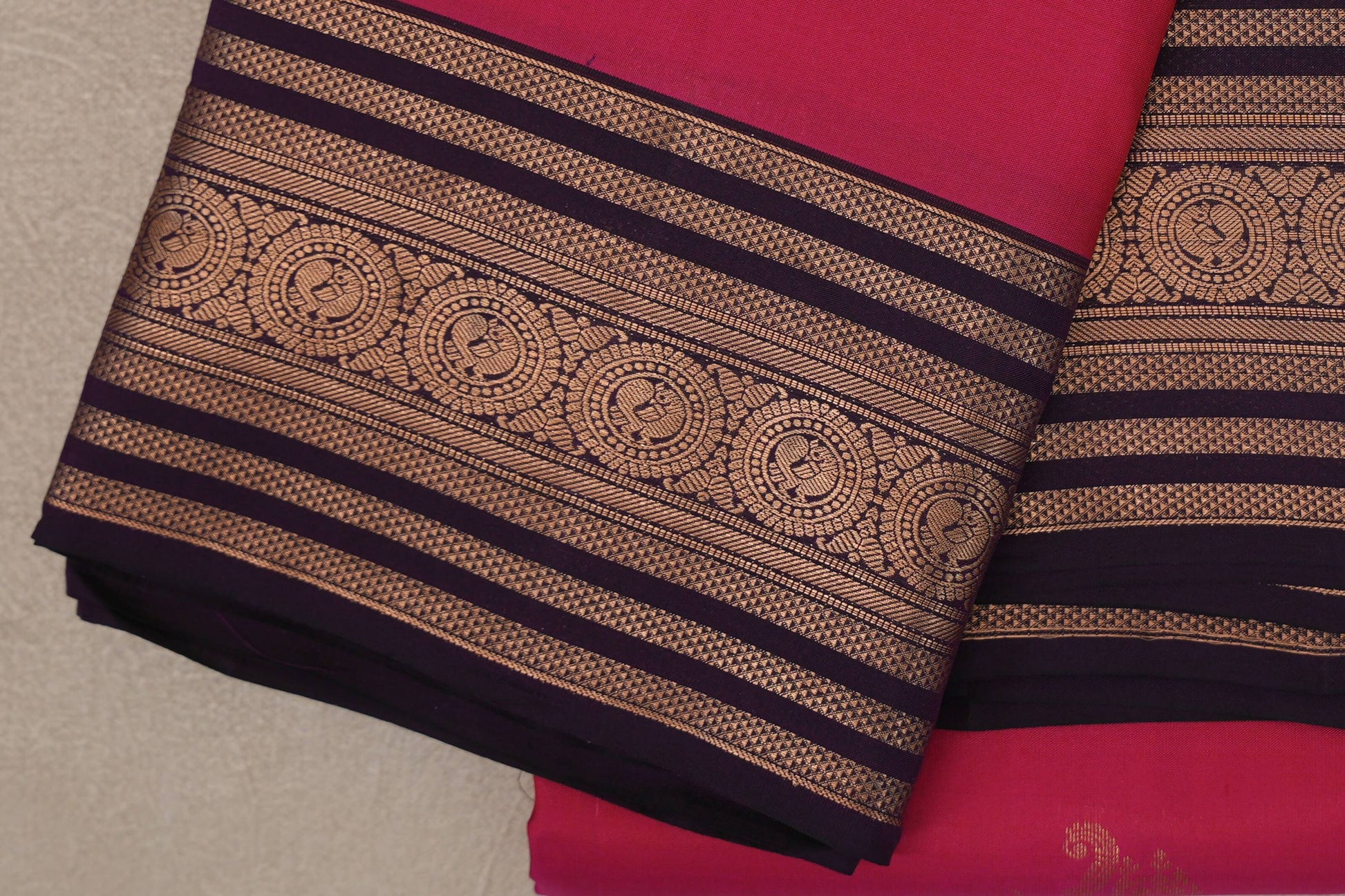 Bright Rani Pink Soft Silk Saree border zoom