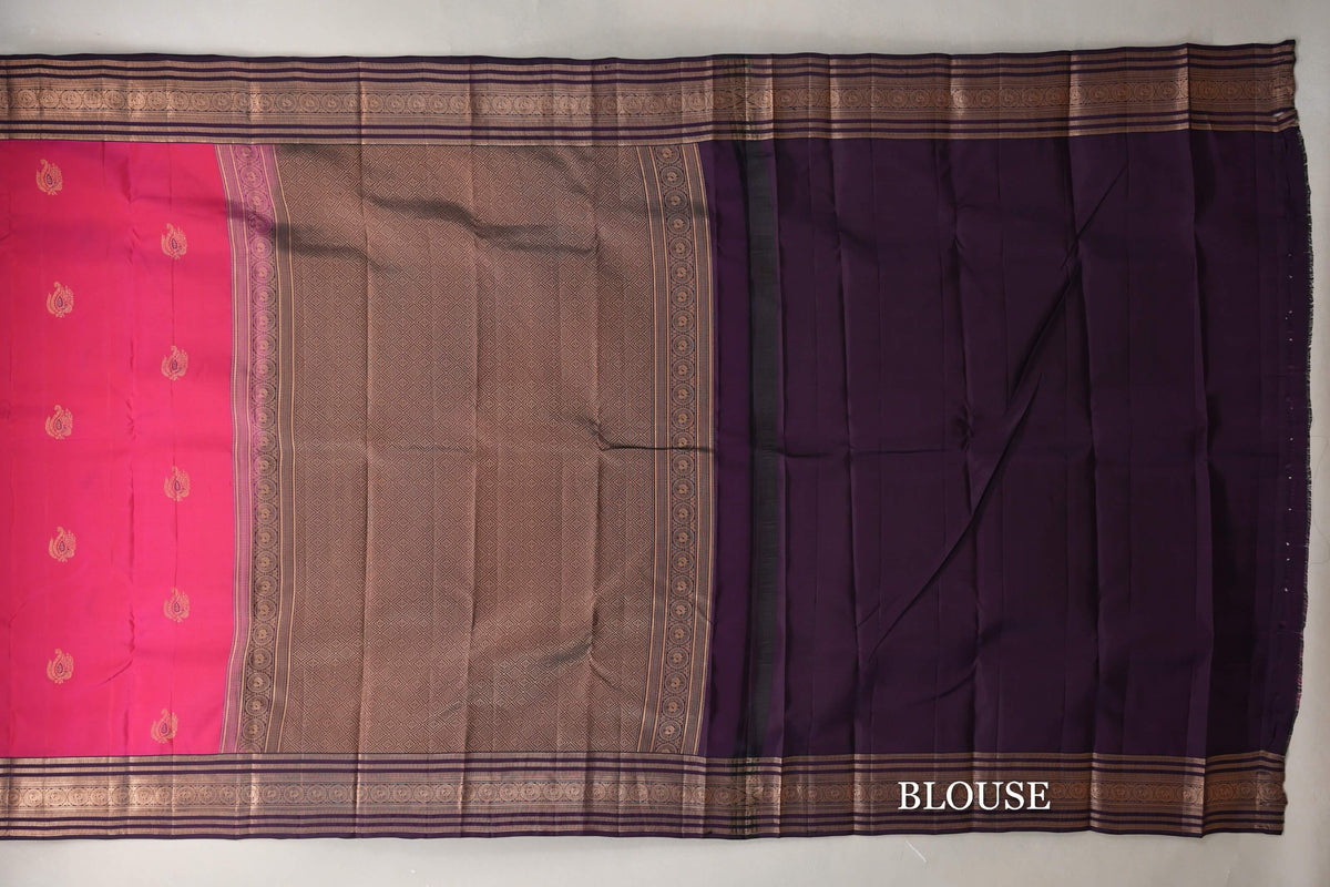 Bright Rani Pink Soft Silk Saree blouse