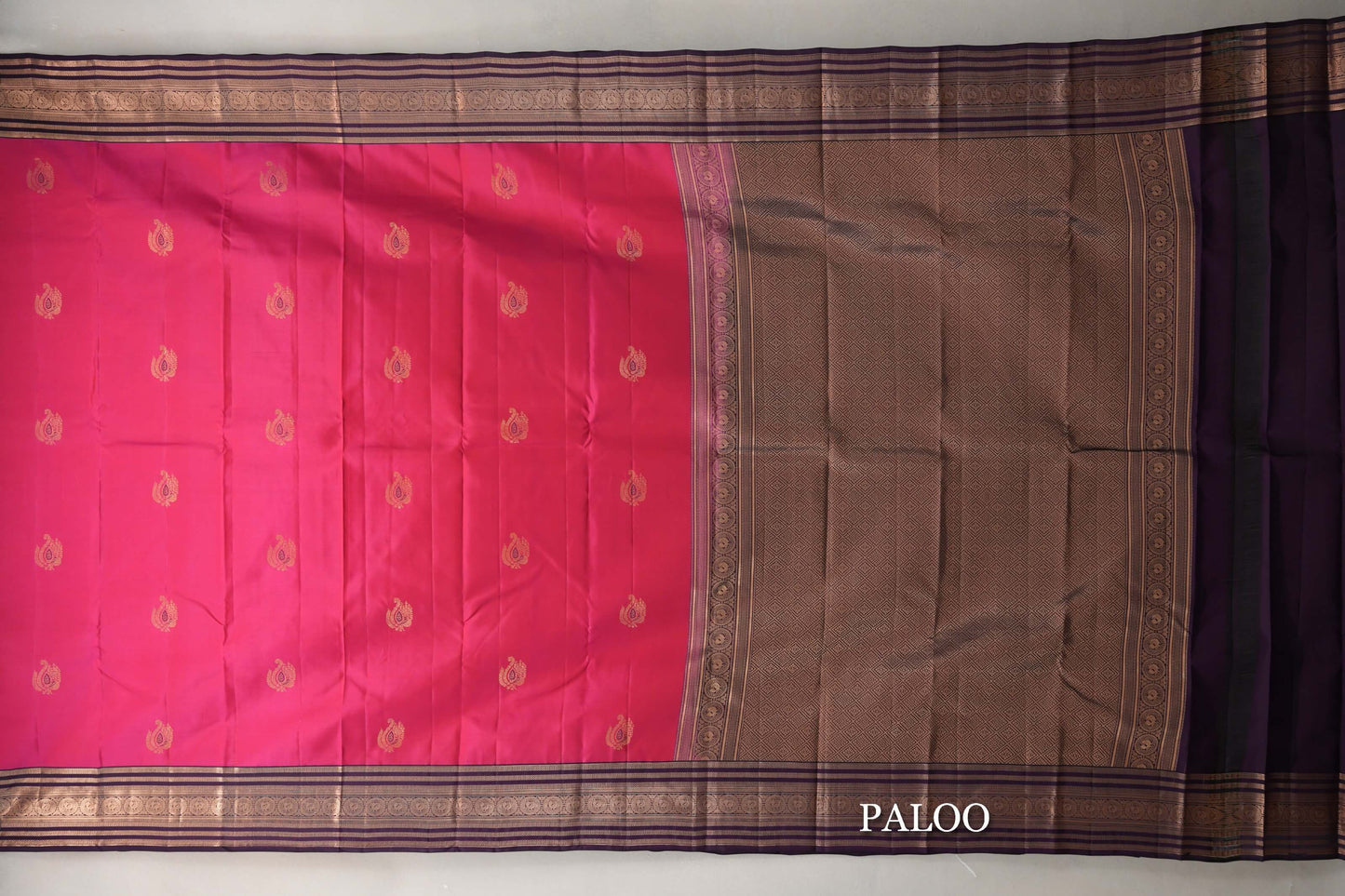 Bright Rani Pink Soft Silk Saree paloo