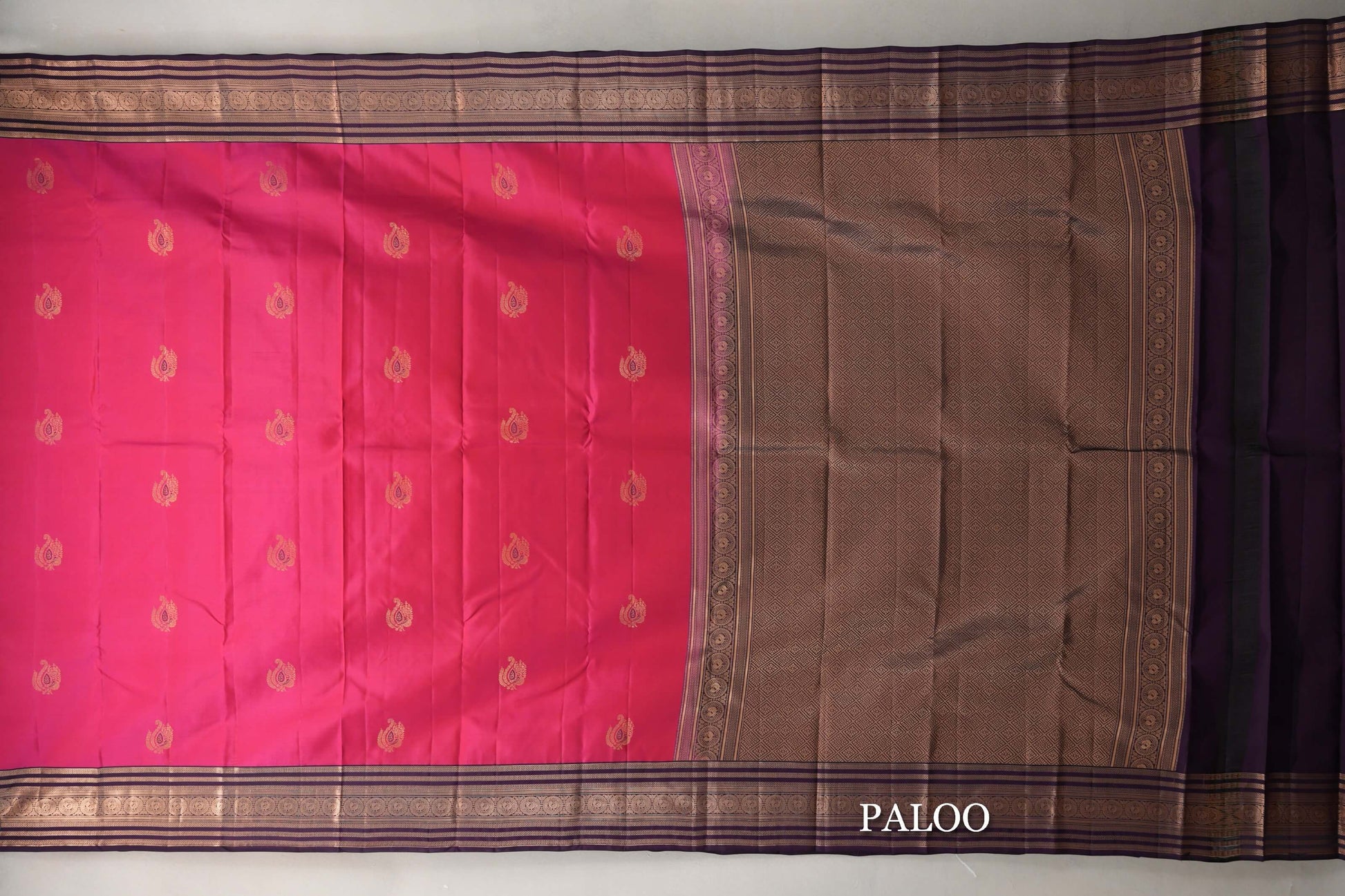 Bright Rani Pink Soft Silk Saree paloo