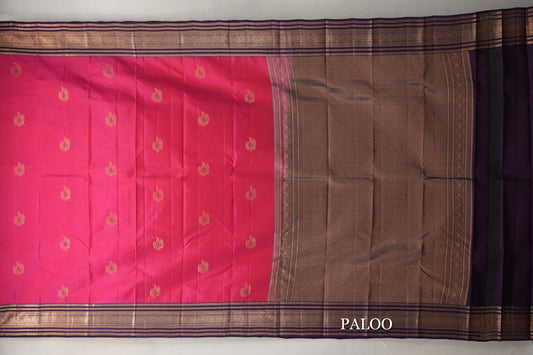 Bright Rani Pink Soft Silk Saree paloo