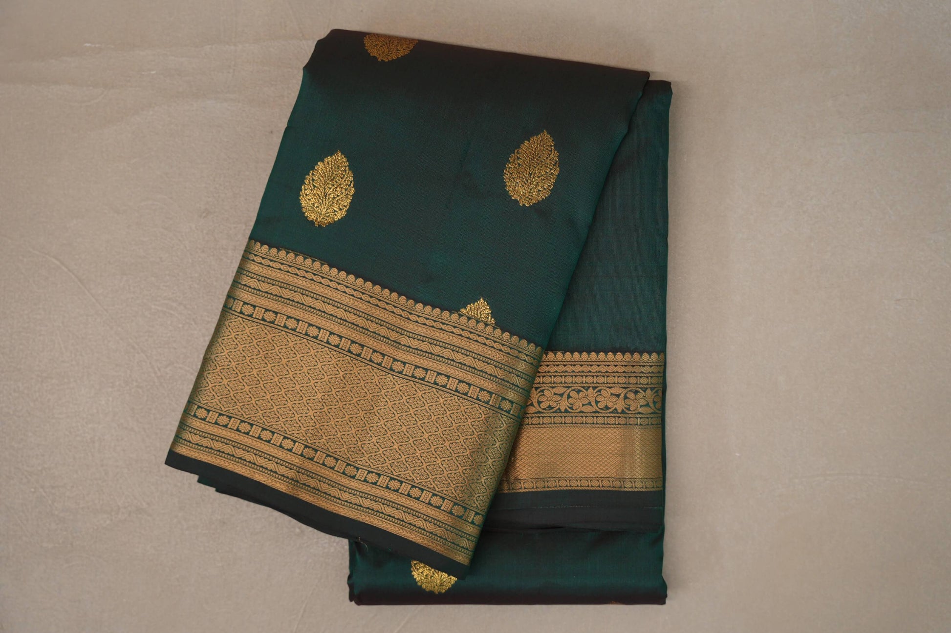 folded Dual Tone of Maroon and Dark Green Soft Silk Saree