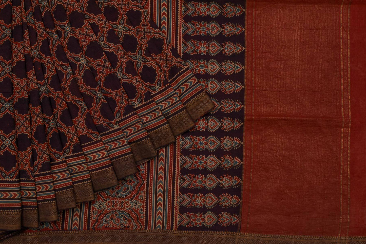 Ajrakh Mangalgiri Cotton Saree by Chakor PSCK260310