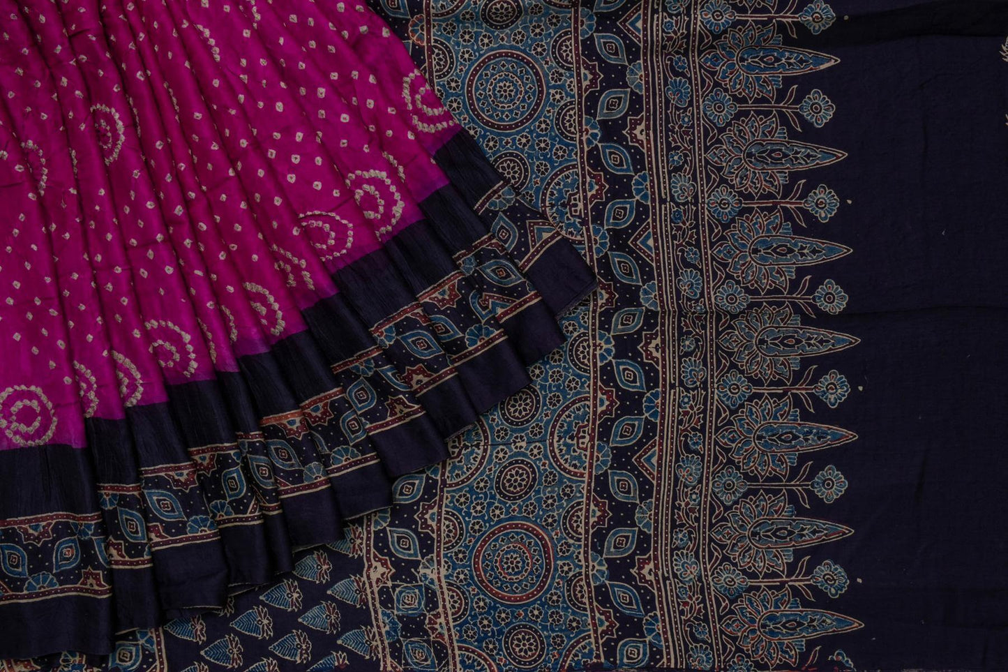 Bandhani Ajrakh Gaji Silk Saree by Chakor PSCK260314