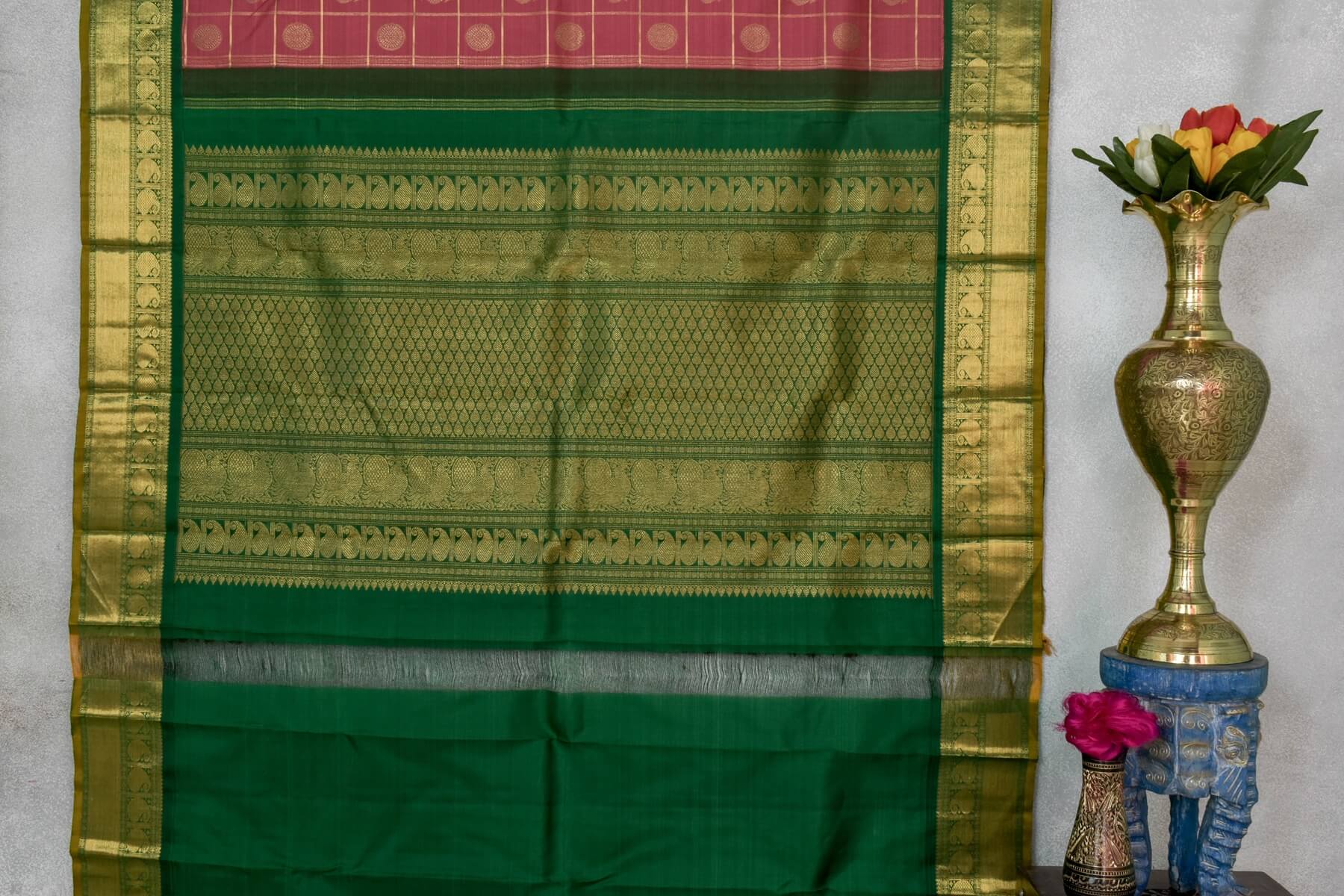 Wedding Kanjivaram silk saree with zari checks | Sita mahalakshmi PSSM05SMLRAM240314 - Parisera
