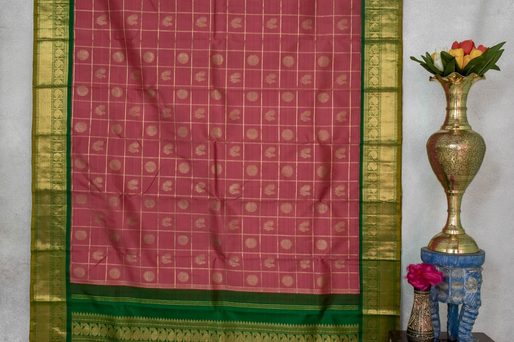 Wedding Kanjivaram silk saree with zari checks | Sita mahalakshmi PSSM05SMLRAM240314 - Parisera