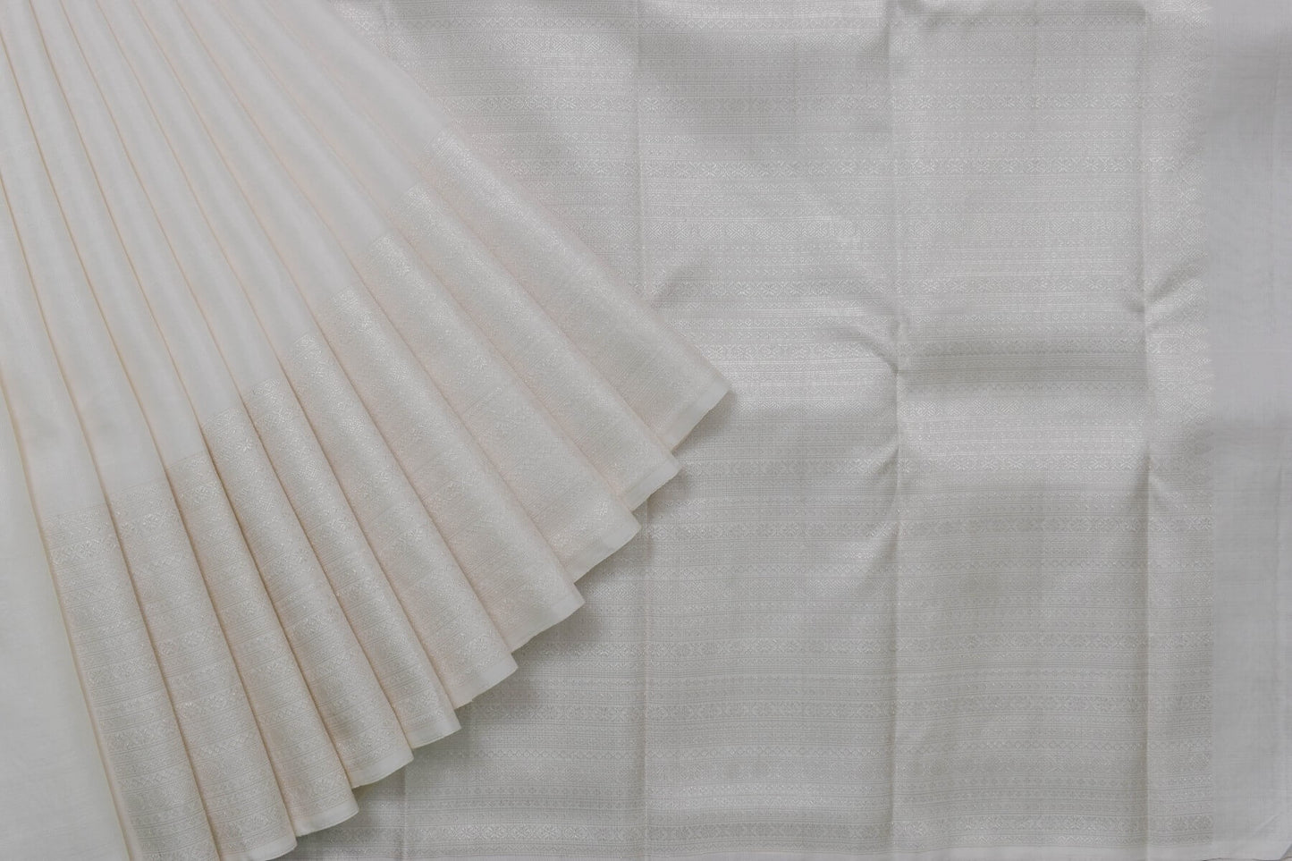 White Kanjivaram Silk Saree with Silver Zari