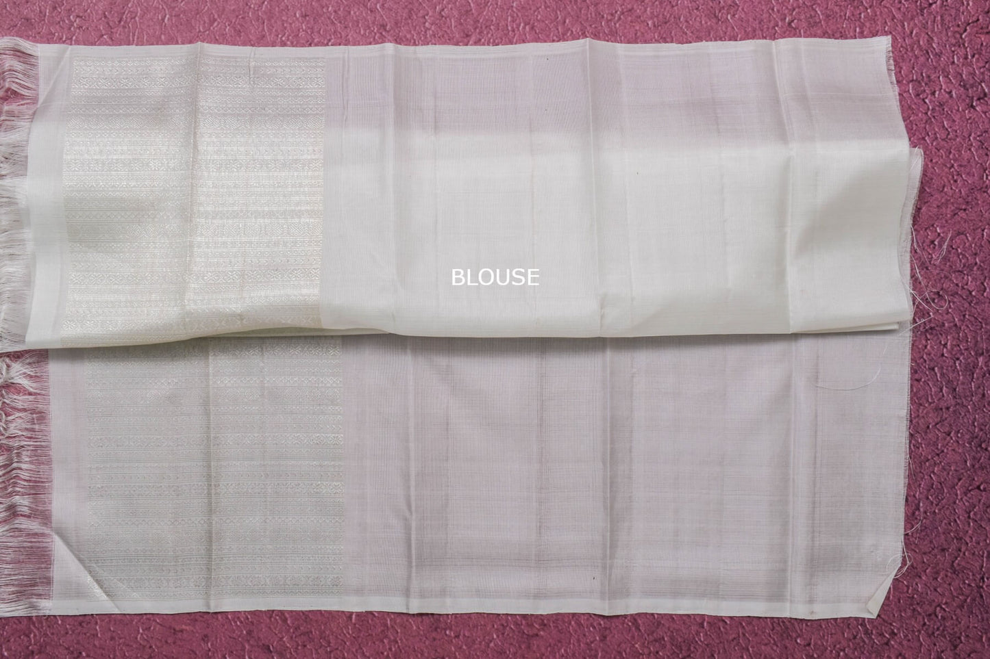 White Kanjivaram Silk Saree with Silver Zari