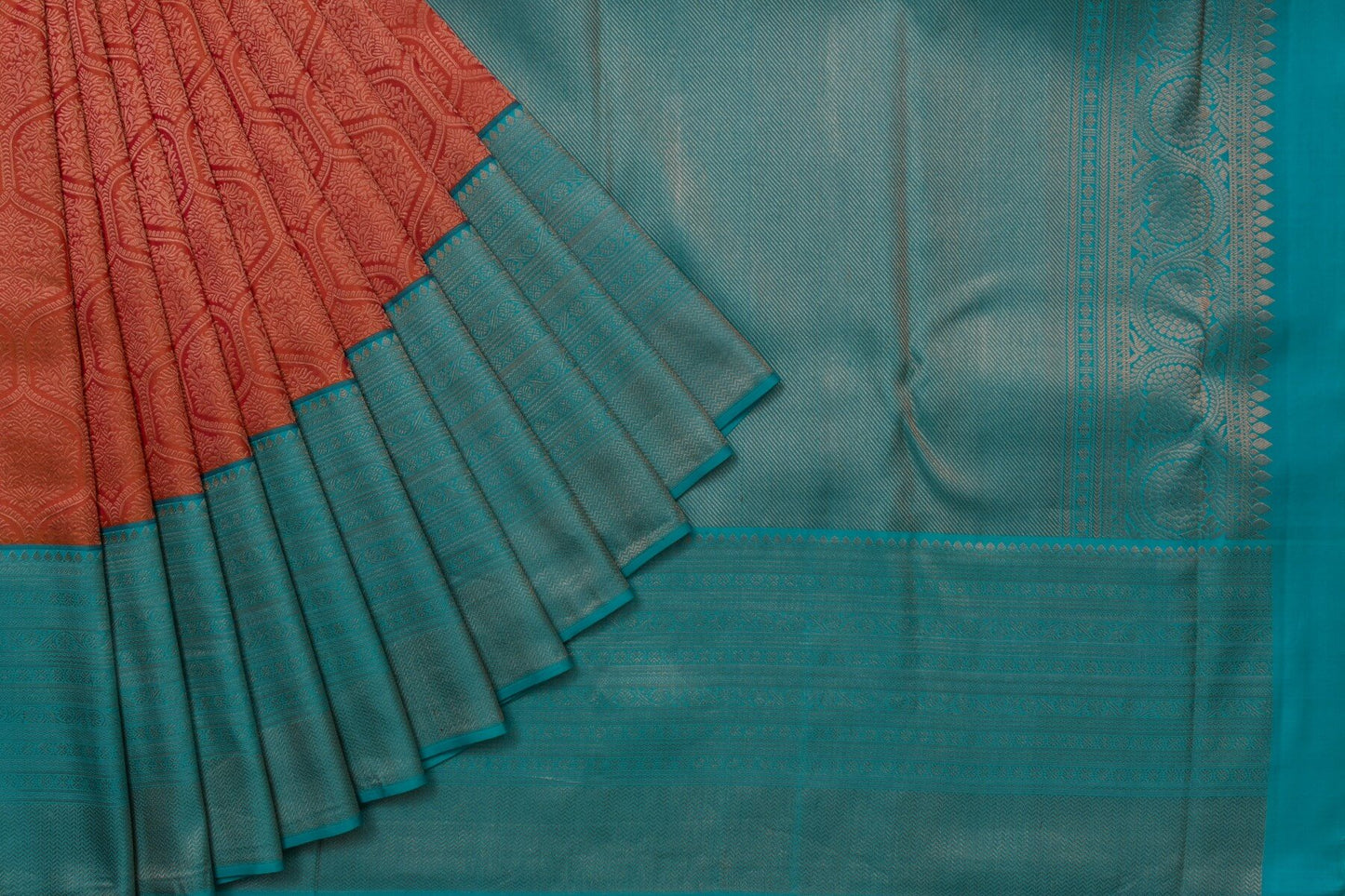 Reddish Orange Kanjivaram Silk Saree by Tharakaram PSTK04059