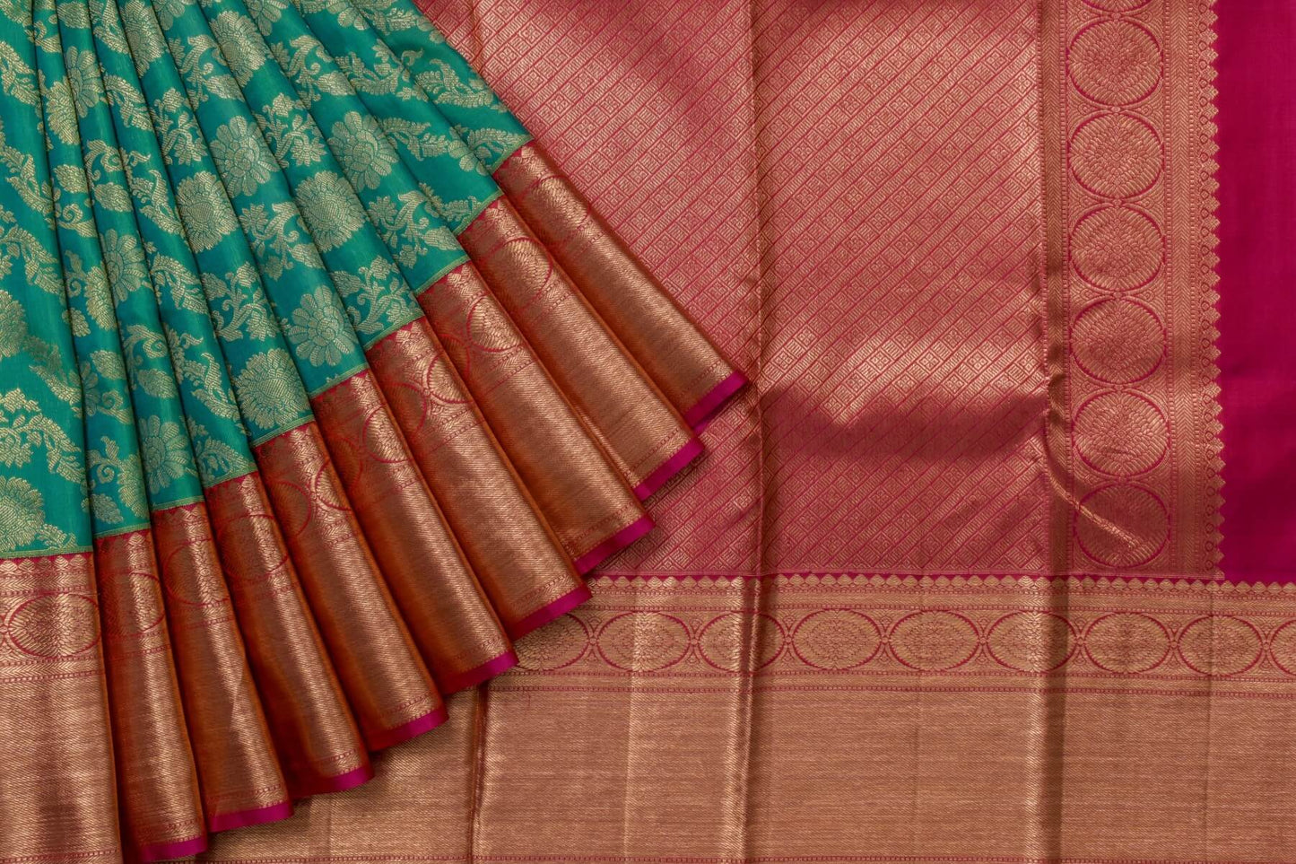 Bluish Green Kanjivaram Silk Saree by Tharakaram PSTK04062